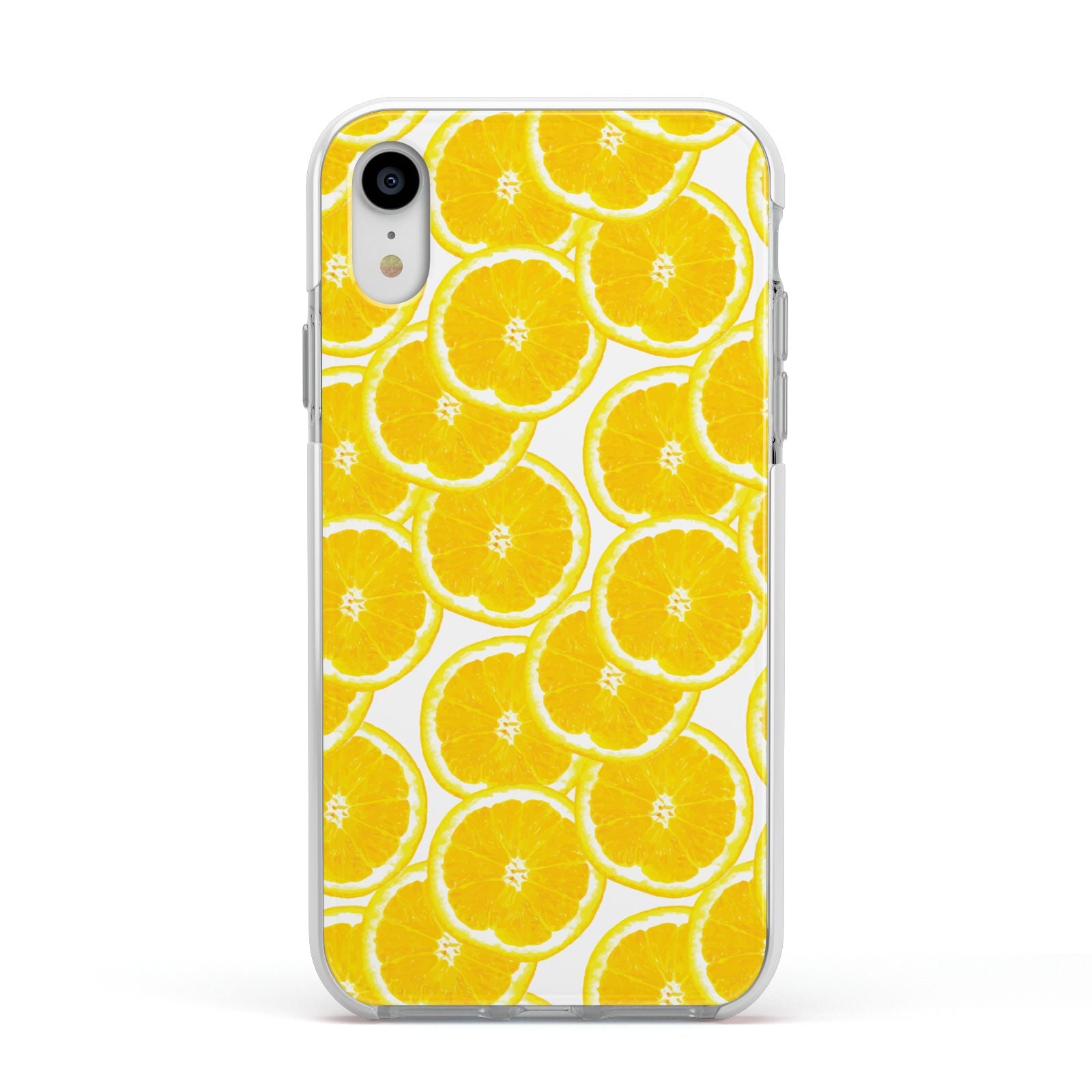 Lemon Fruit Slices Apple iPhone XR Impact Case White Edge on Silver Phone