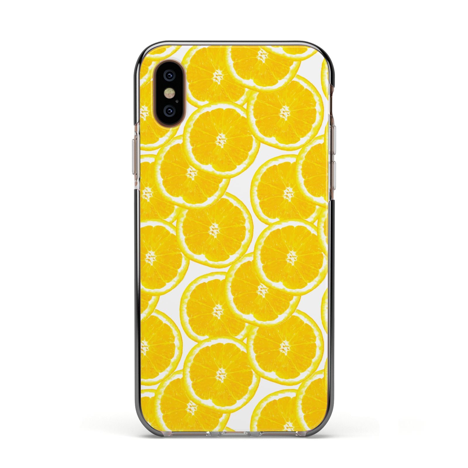 Lemon Fruit Slices Apple iPhone Xs Impact Case Black Edge on Gold Phone