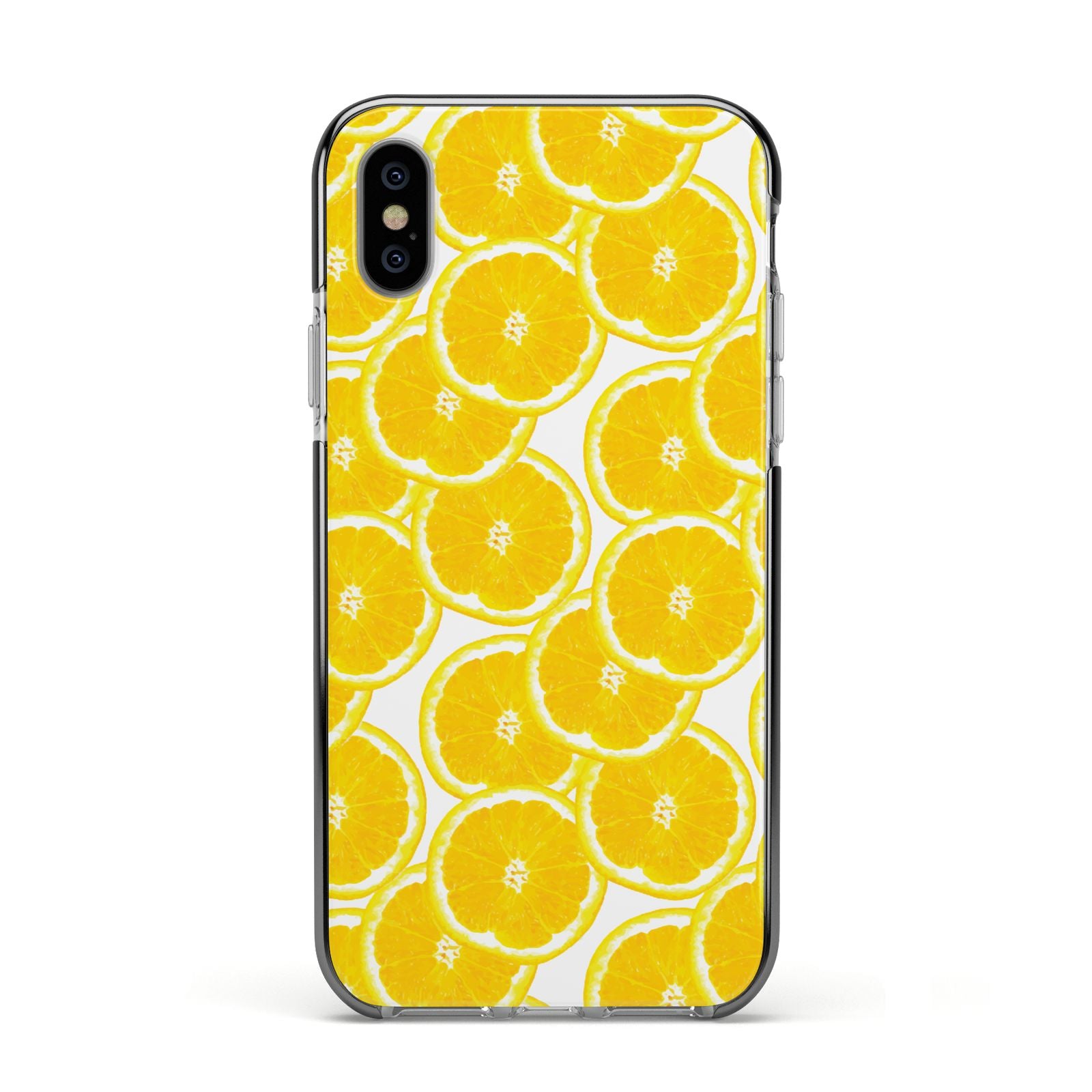 Lemon Fruit Slices Apple iPhone Xs Impact Case Black Edge on Silver Phone