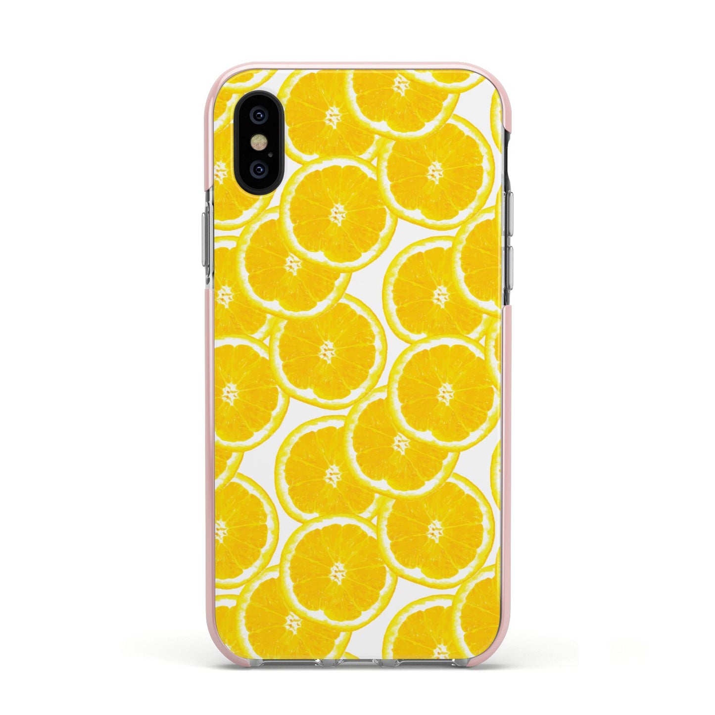 Lemon Fruit Slices Apple iPhone Xs Impact Case Pink Edge on Black Phone