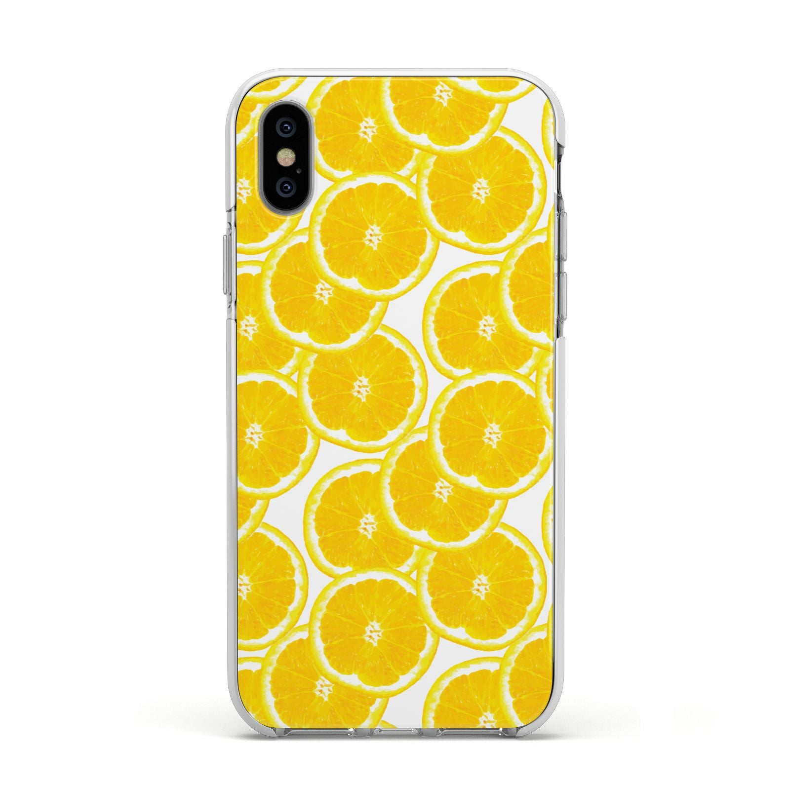 Lemon Fruit Slices Apple iPhone Xs Impact Case White Edge on Silver Phone