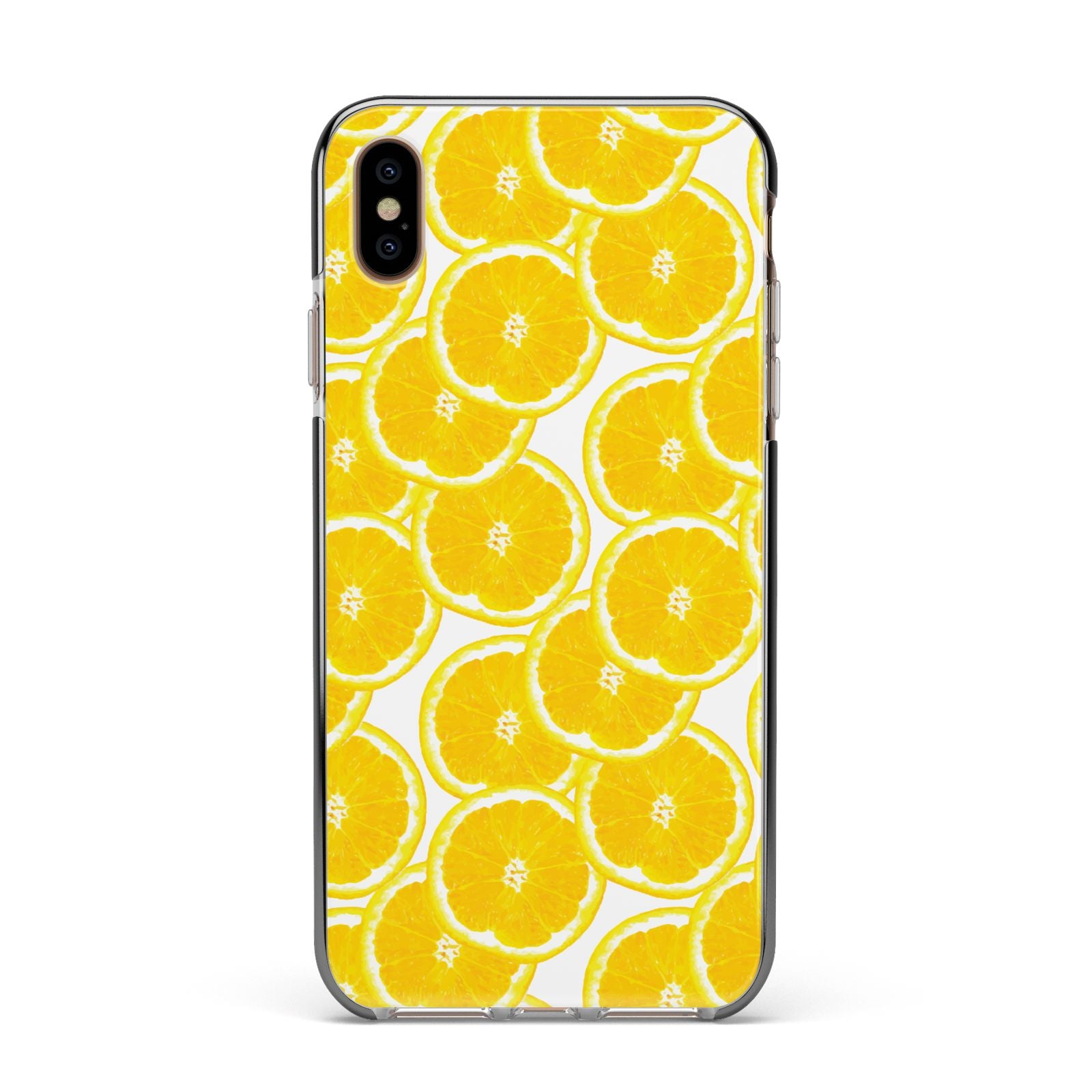 Lemon Fruit Slices Apple iPhone Xs Max Impact Case Black Edge on Gold Phone