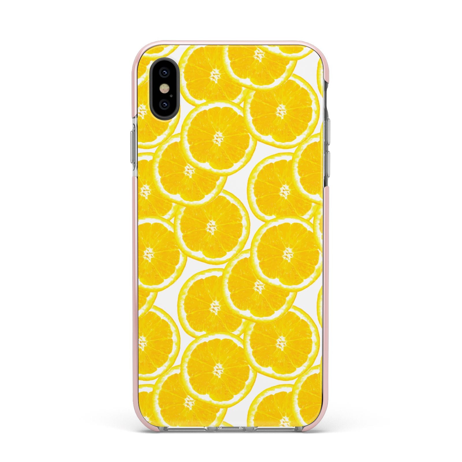 Lemon Fruit Slices Apple iPhone Xs Max Impact Case Pink Edge on Black Phone
