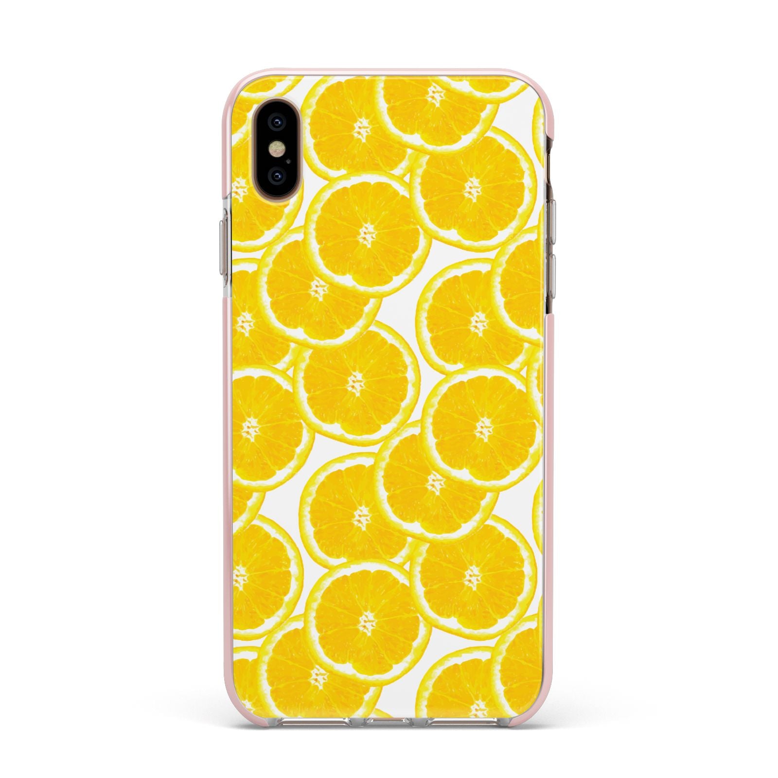 Lemon Fruit Slices Apple iPhone Xs Max Impact Case Pink Edge on Gold Phone