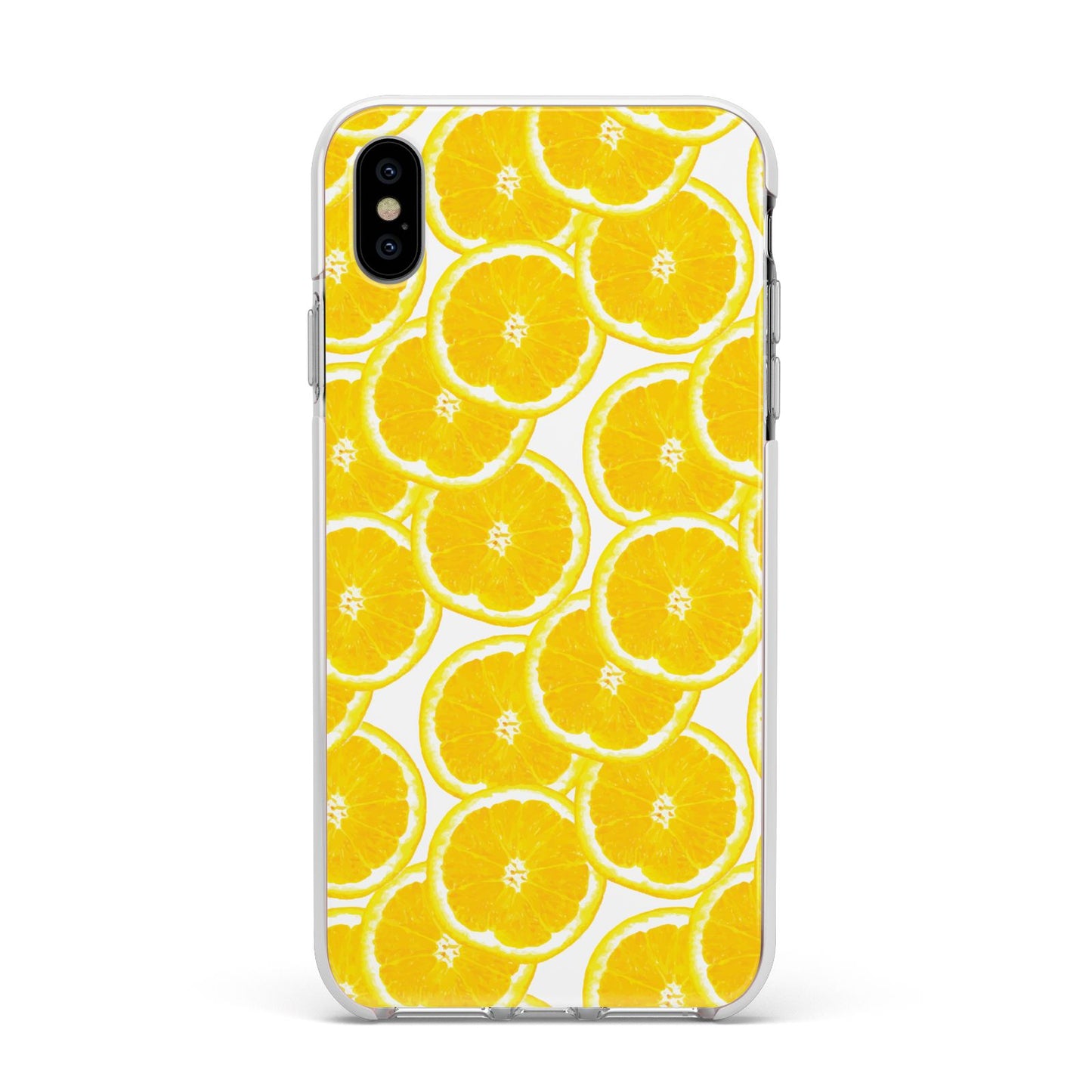 Lemon Fruit Slices Apple iPhone Xs Max Impact Case White Edge on Silver Phone