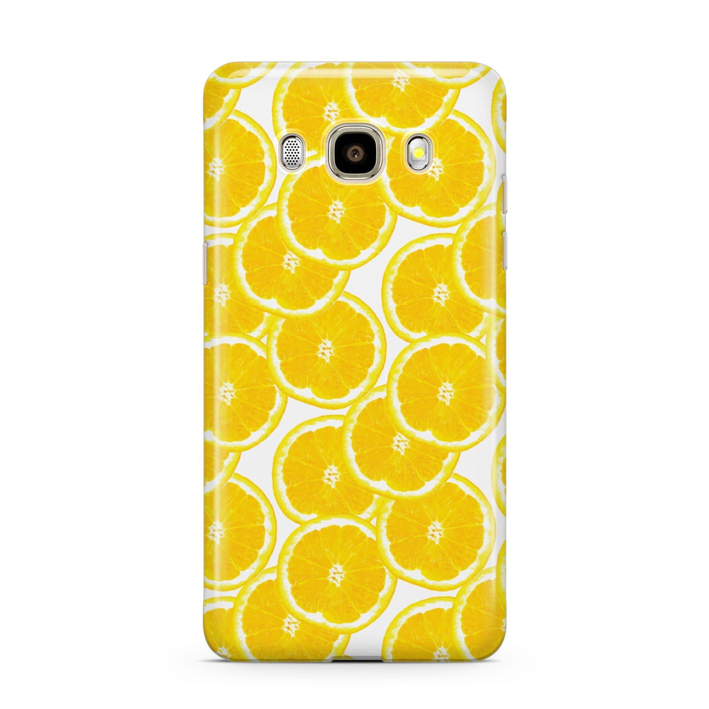 Lemon Fruit Slices Samsung Galaxy J7 2016 Case on gold phone