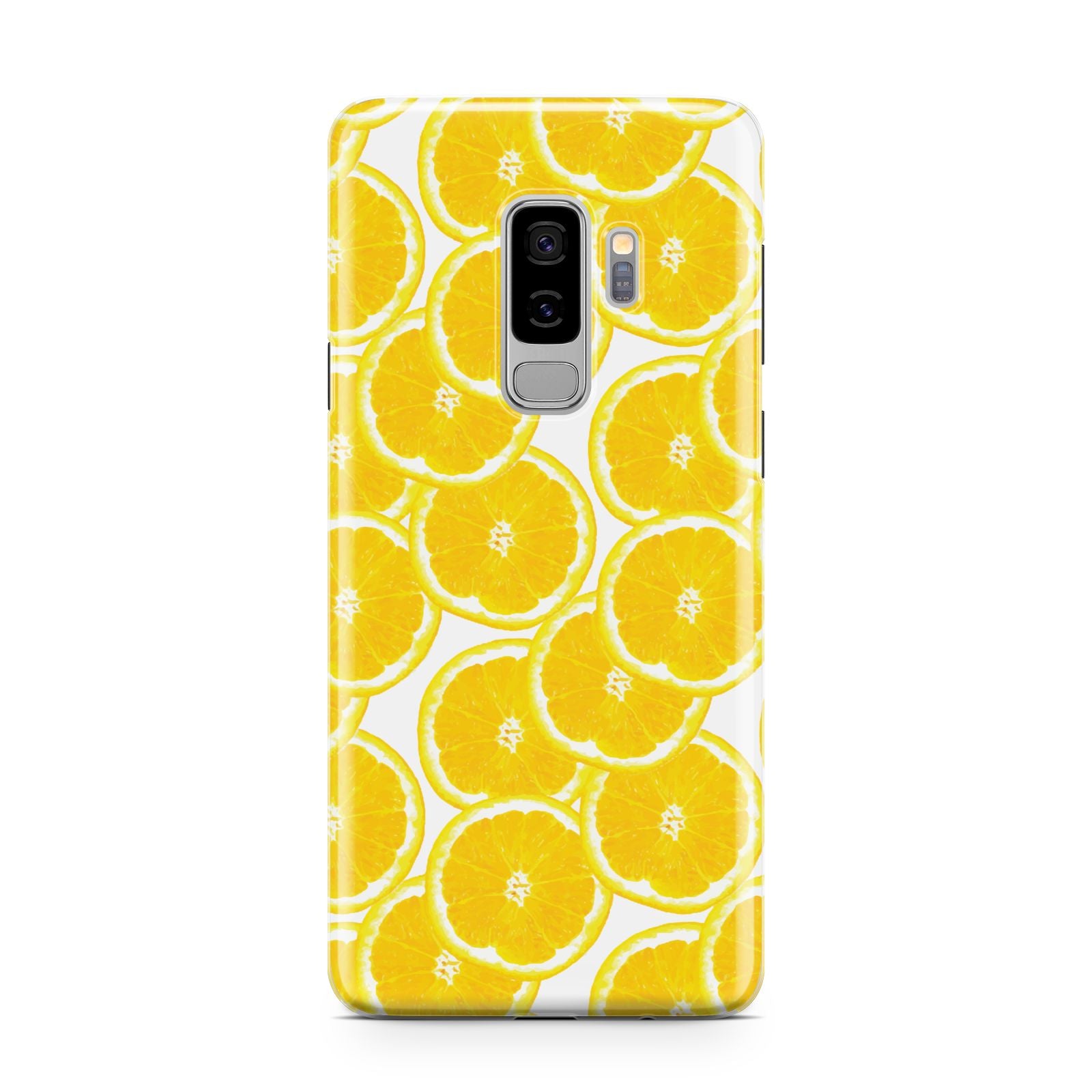 Lemon Fruit Slices Samsung Galaxy S9 Plus Case on Silver phone