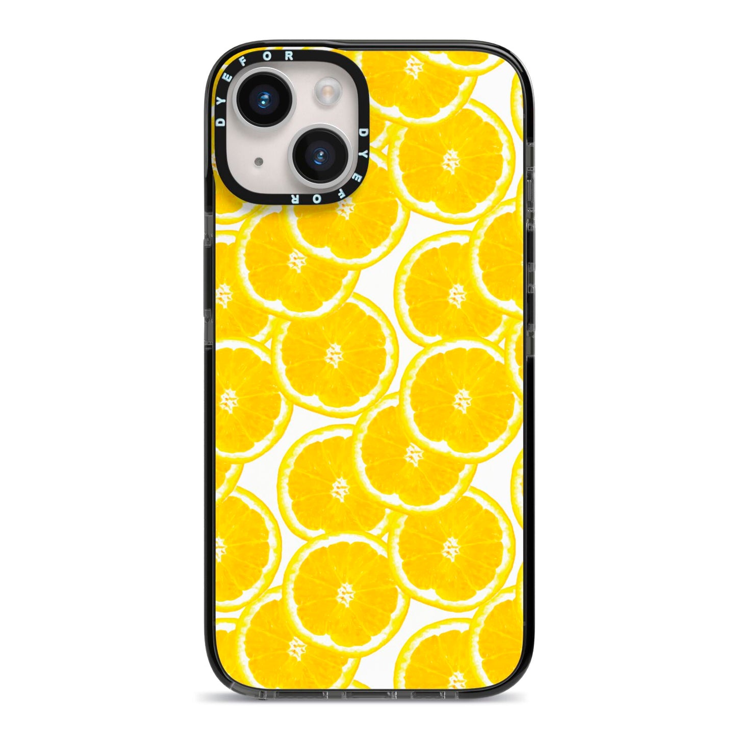 Lemon Fruit Slices iPhone 14 Black Impact Case on Silver phone