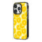 Lemon Fruit Slices iPhone 14 Pro Black Impact Case Side Angle on Silver phone