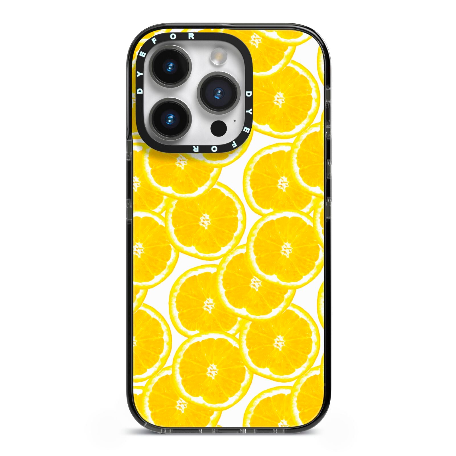 Lemon Fruit Slices iPhone 14 Pro Black Impact Case on Silver phone