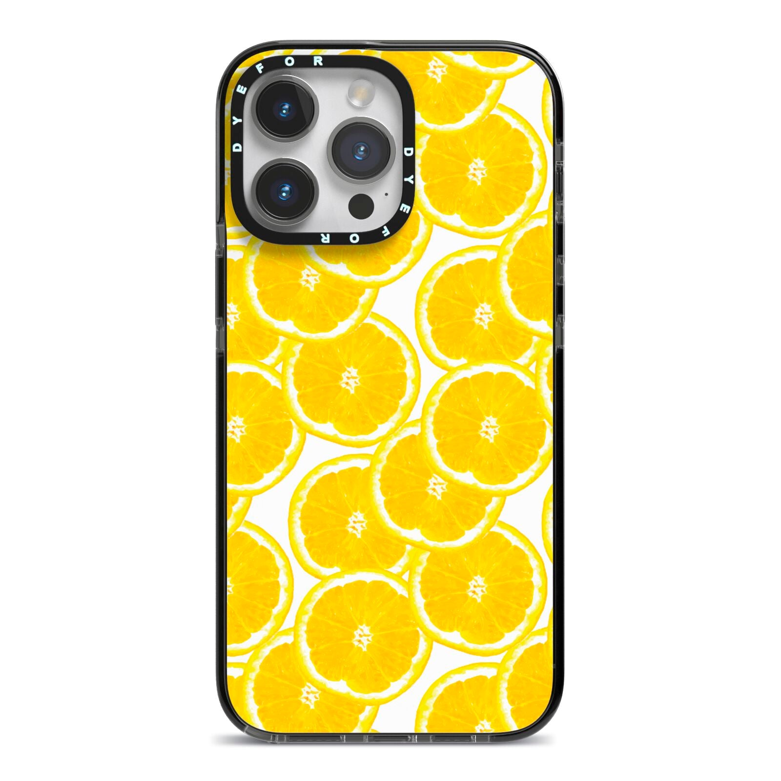 Lemon Fruit Slices iPhone 14 Pro Max Black Impact Case on Silver phone