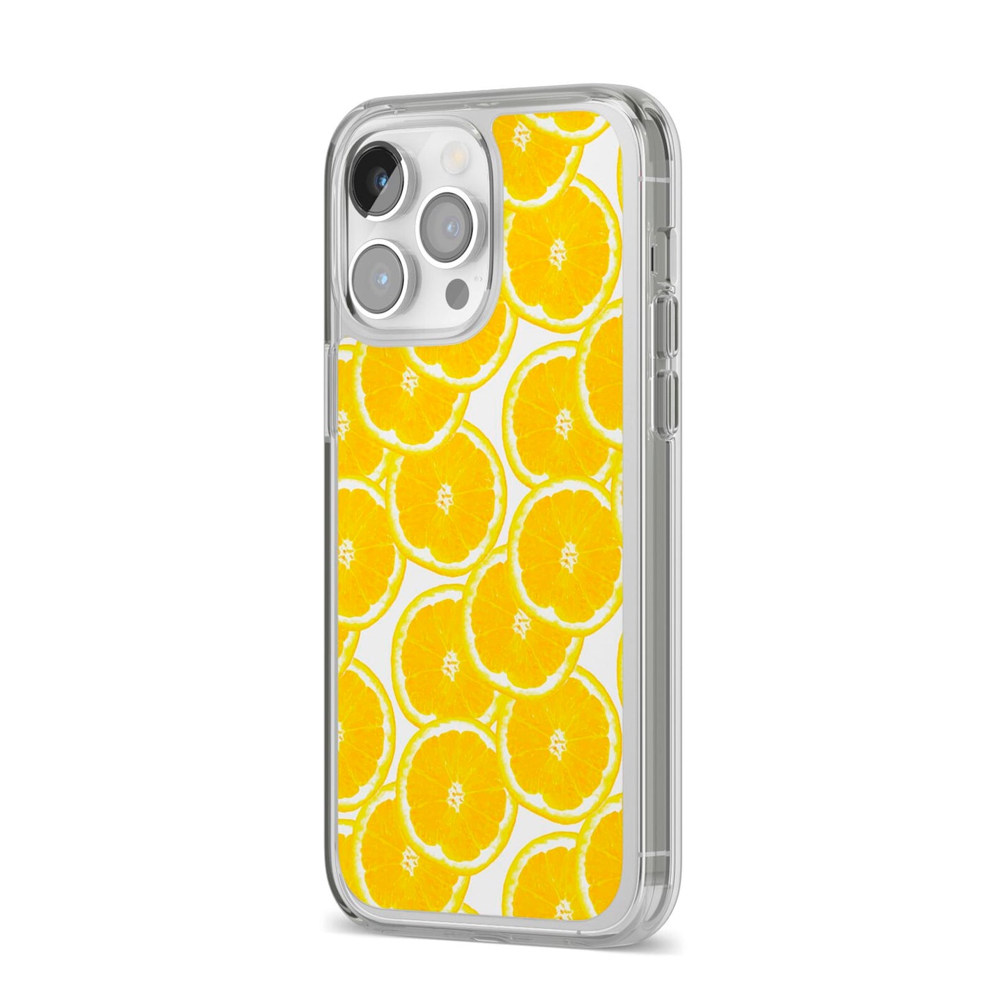 Lemon Fruit Slices iPhone 14 Pro Max Clear Tough Case Silver Angled Image