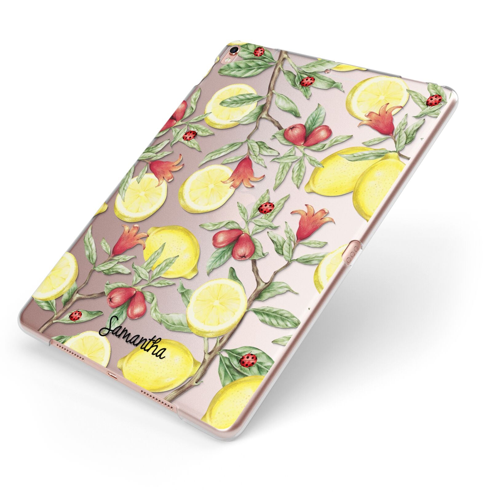 Lemon Tree with Name Apple iPad Case on Rose Gold iPad Side View