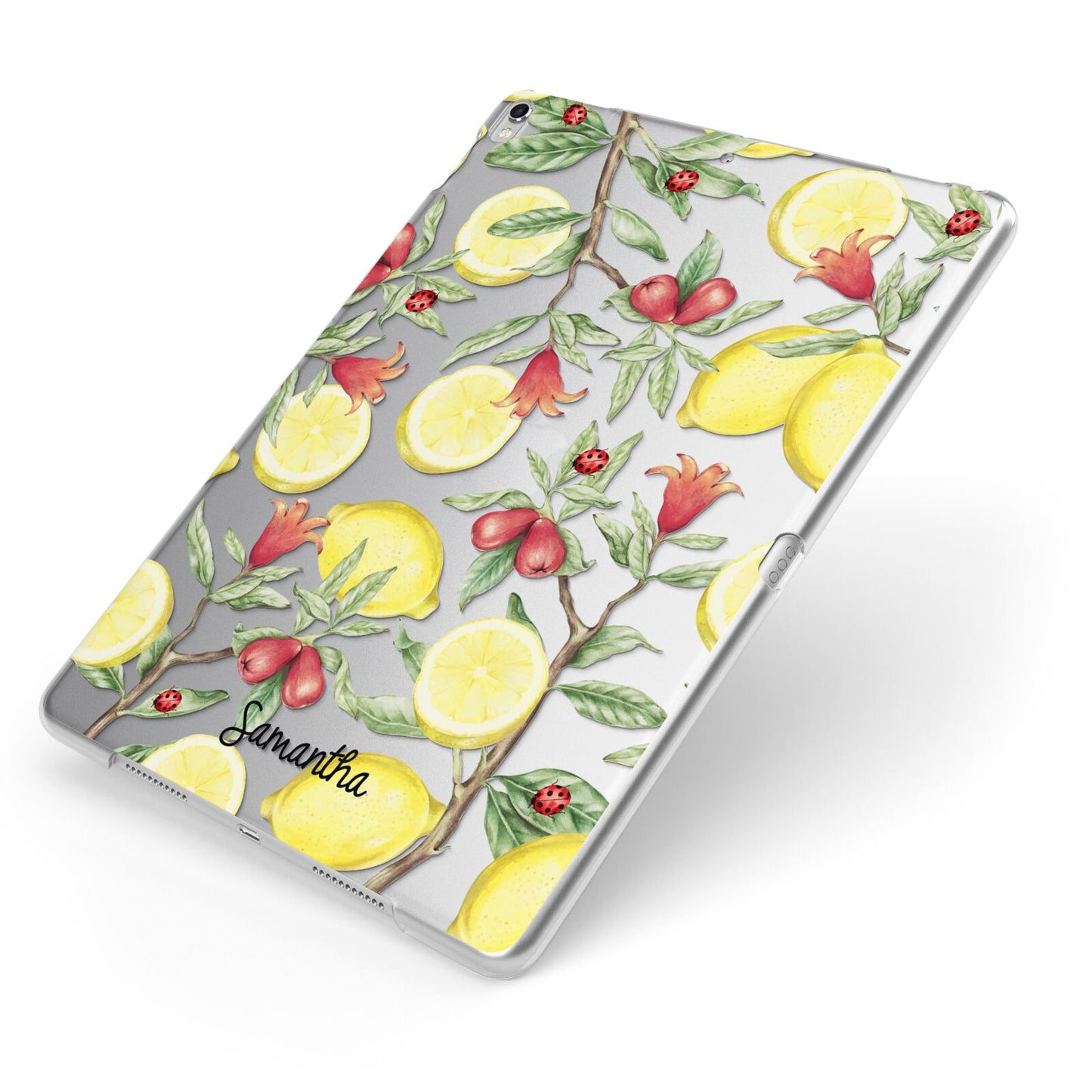 Lemon Tree with Name Apple iPad Case on Silver iPad Side View