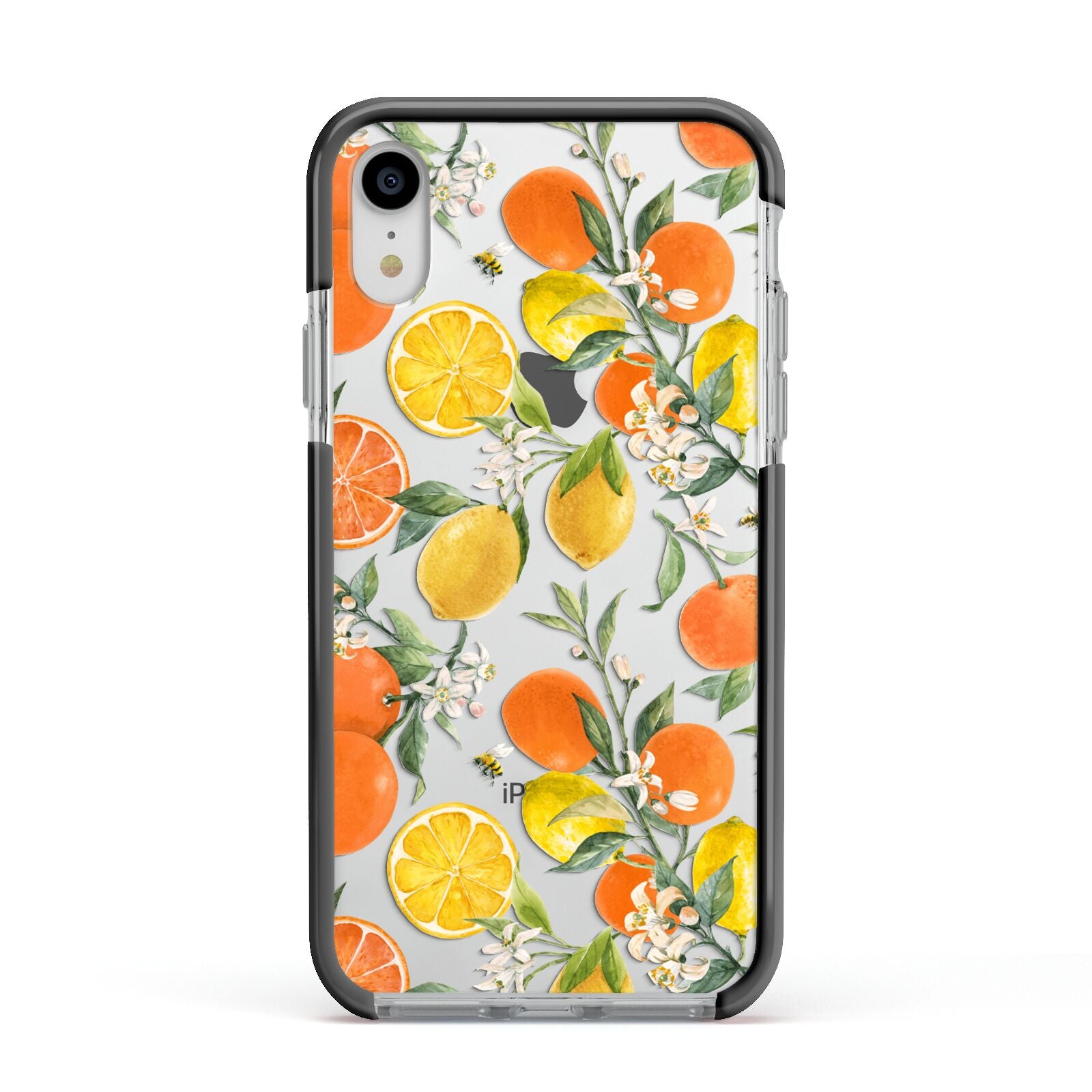 Lemons and Oranges Apple iPhone XR Impact Case Black Edge on Silver Phone