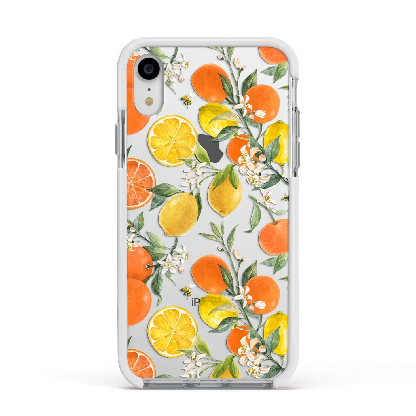 Lemons and Oranges Apple iPhone XR Impact Case White Edge on Silver Phone