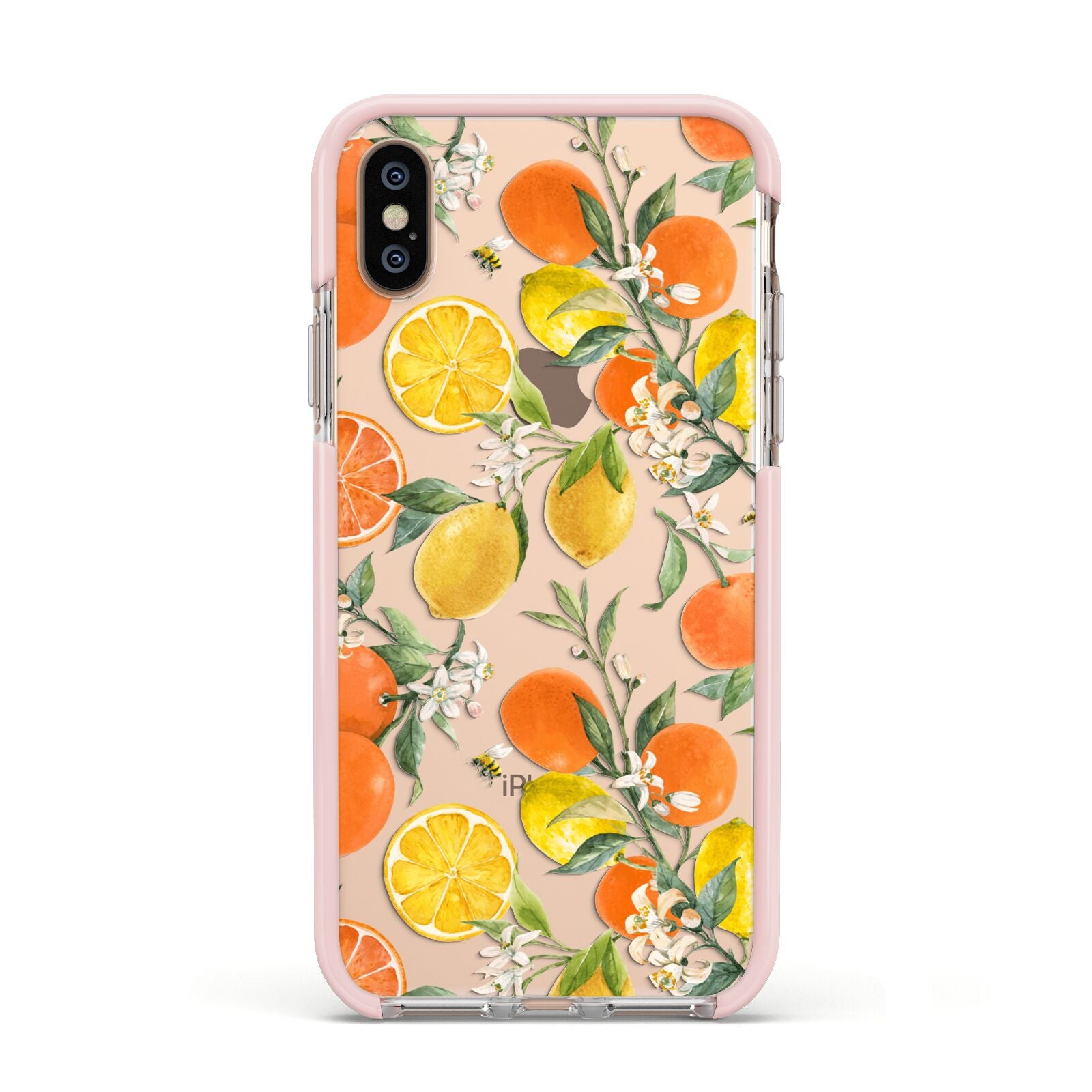 Lemons and Oranges Apple iPhone Xs Impact Case Pink Edge on Gold Phone