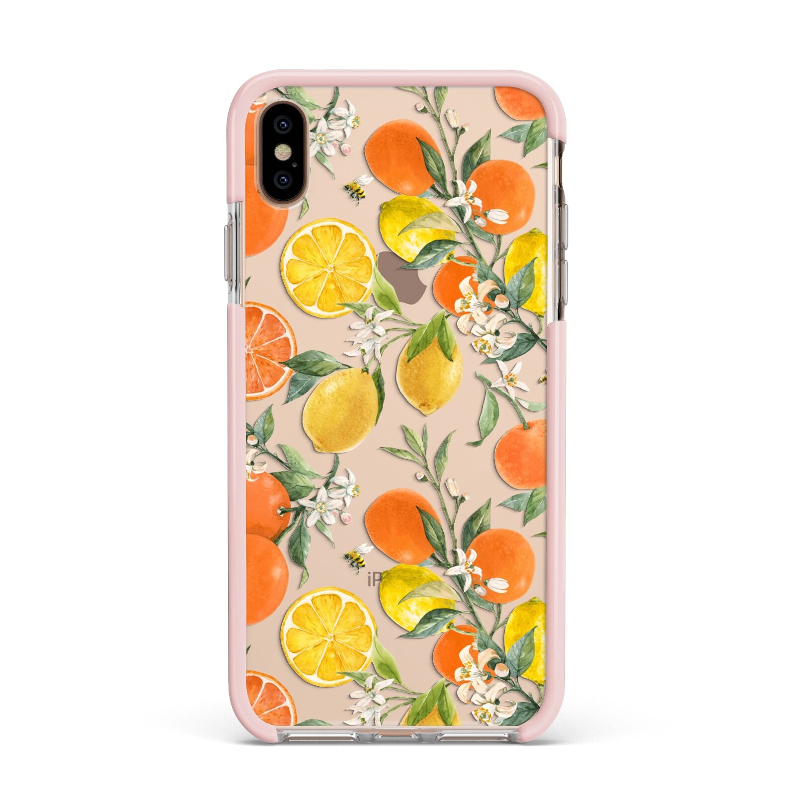 Lemons and Oranges Apple iPhone Xs Max Impact Case Pink Edge on Gold Phone
