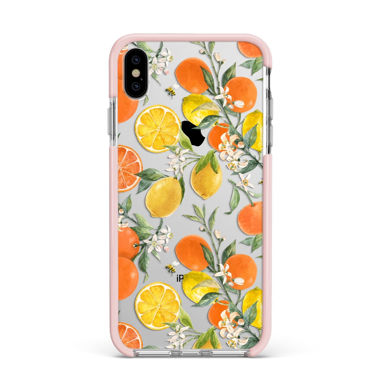 Lemons and Oranges Apple iPhone Xs Max Impact Case Pink Edge on Silver Phone