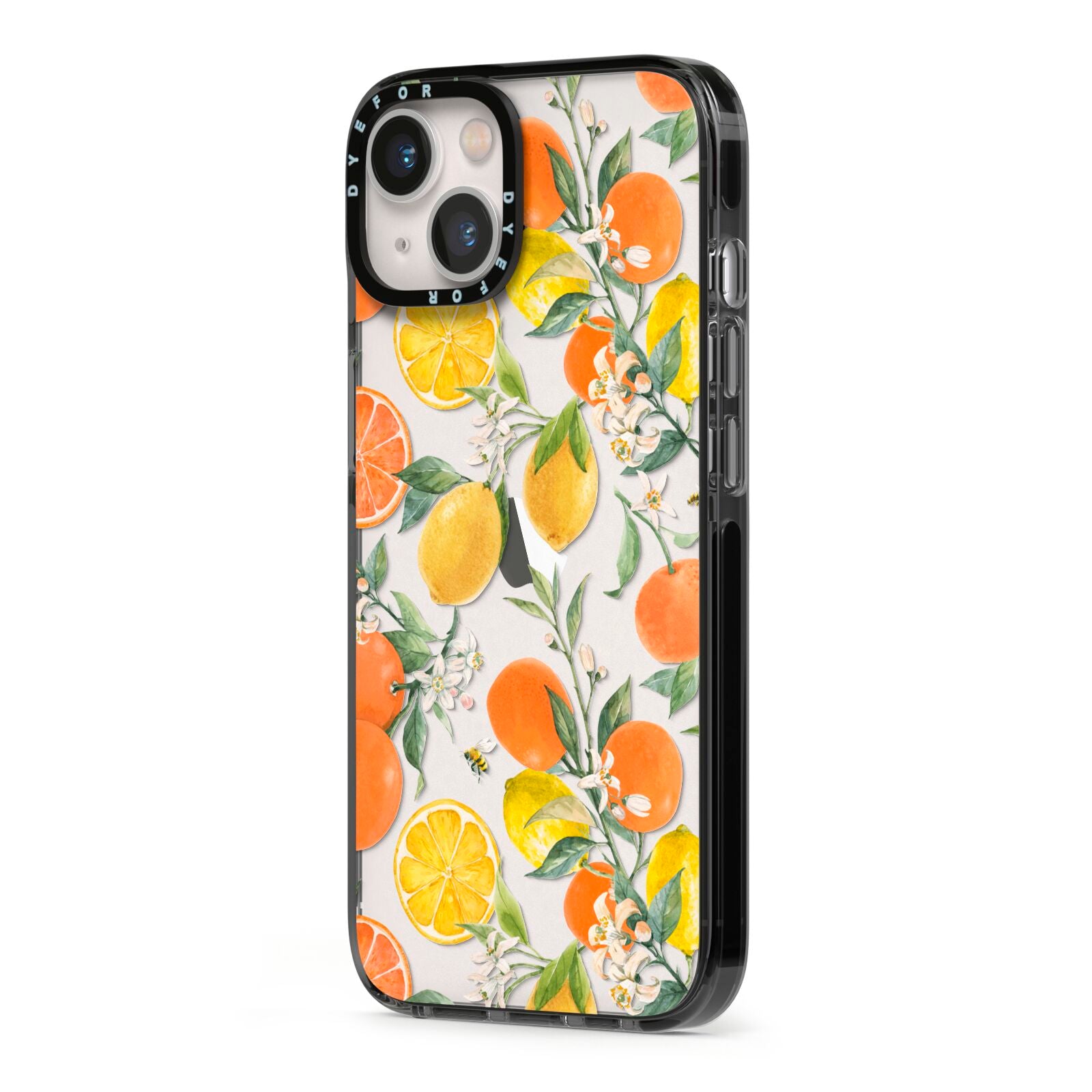 Lemons and Oranges iPhone 13 Black Impact Case Side Angle on Silver phone