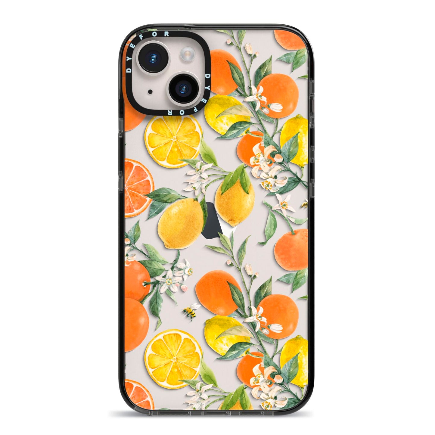 Lemons and Oranges iPhone 14 Plus Black Impact Case on Silver phone