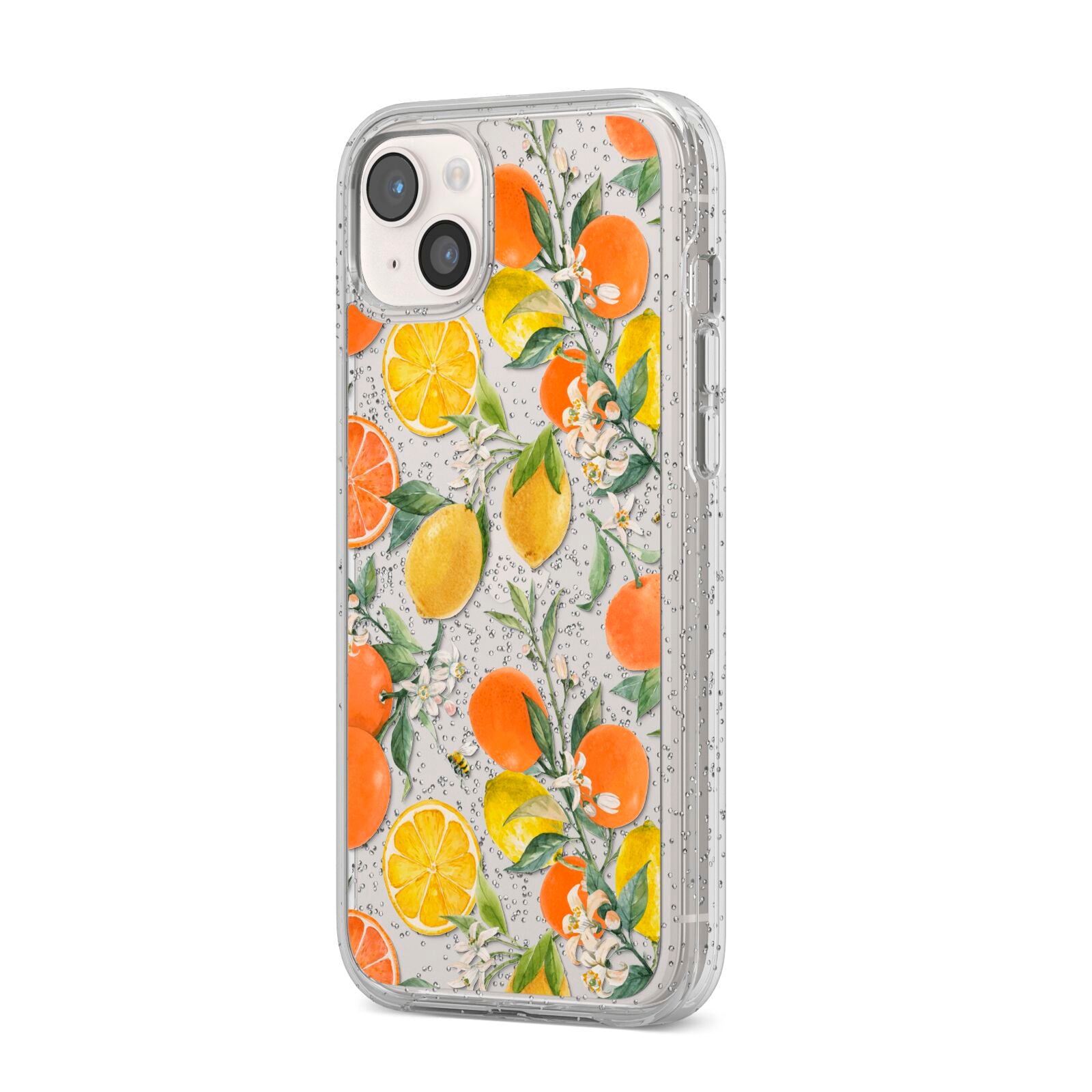 Lemons and Oranges iPhone 14 Plus Glitter Tough Case Starlight Angled Image