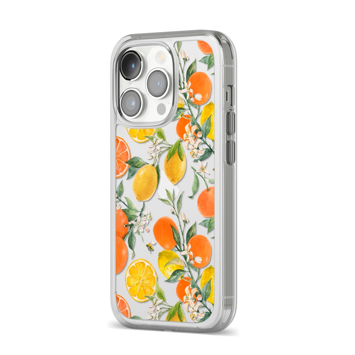 Lemons and Oranges iPhone 14 Pro Clear Tough Case Silver Angled Image