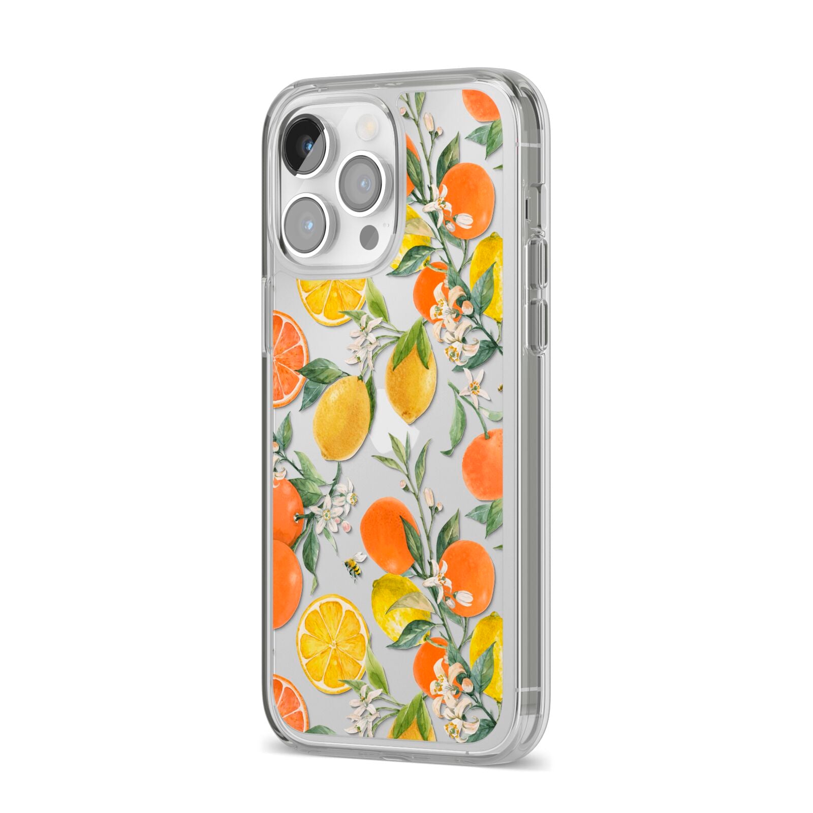 Lemons and Oranges iPhone 14 Pro Max Clear Tough Case Silver Angled Image