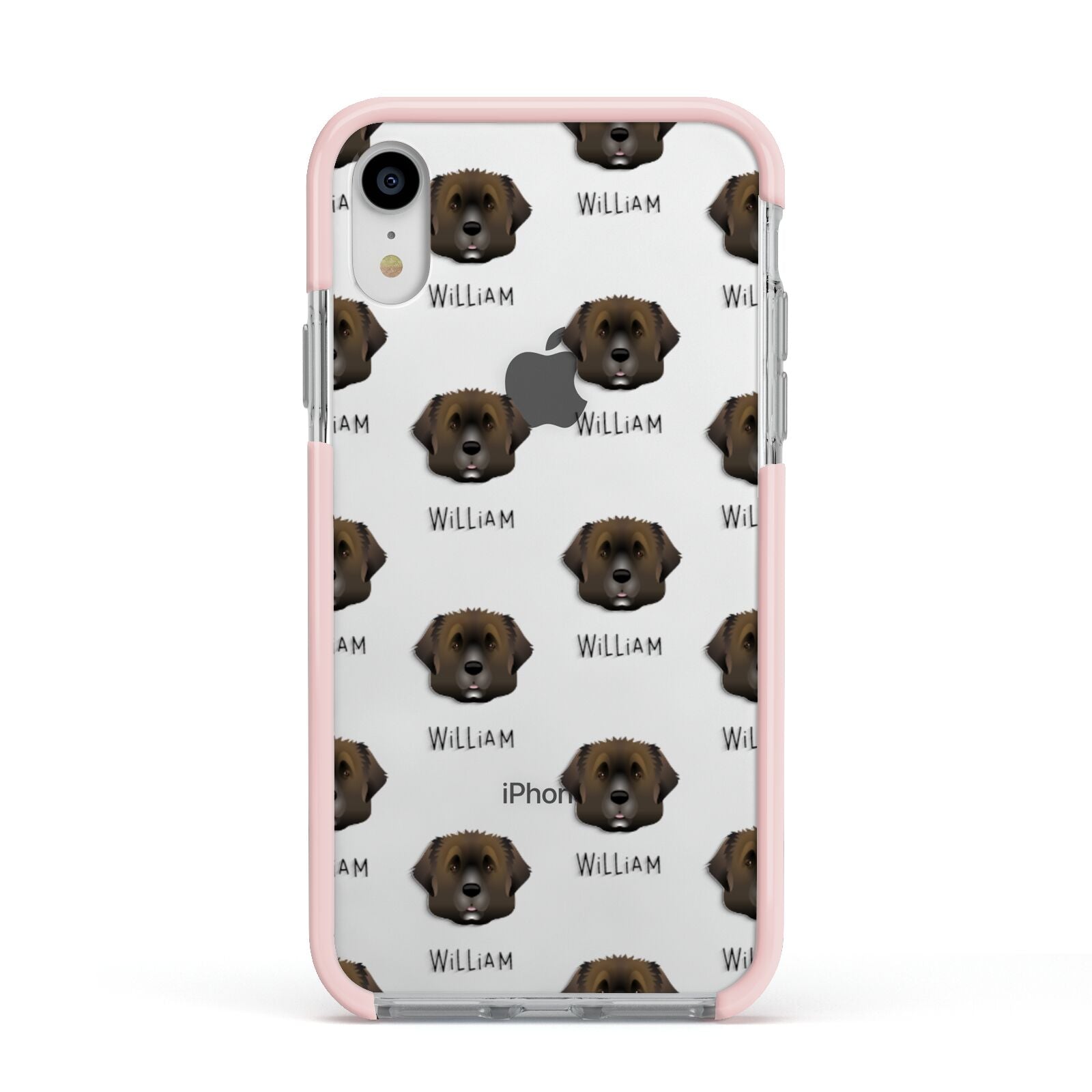 Leonberger Icon with Name Apple iPhone XR Impact Case Pink Edge on Silver Phone