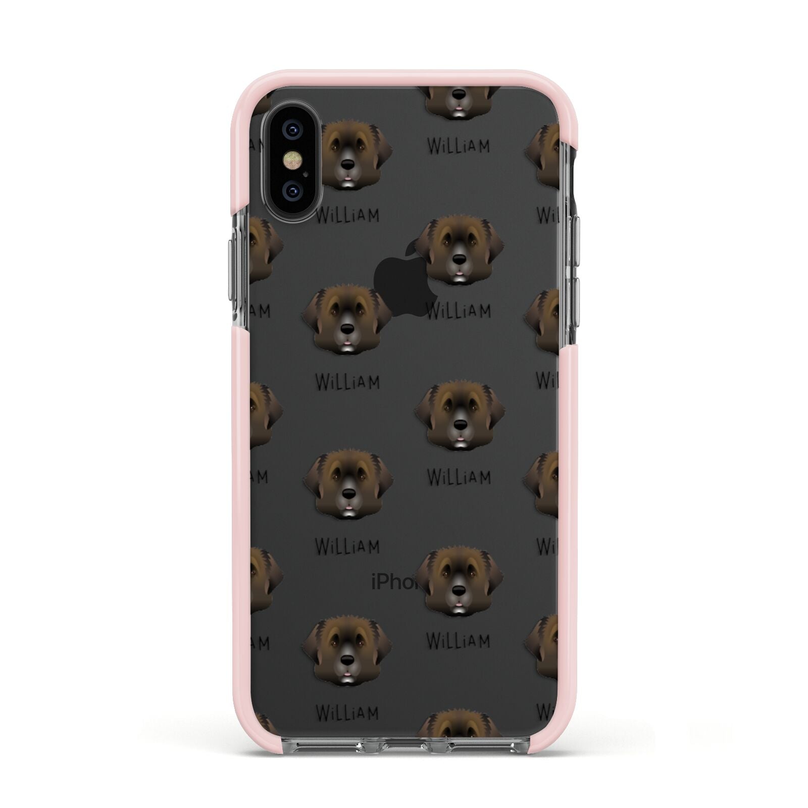 Leonberger Icon with Name Apple iPhone Xs Impact Case Pink Edge on Black Phone