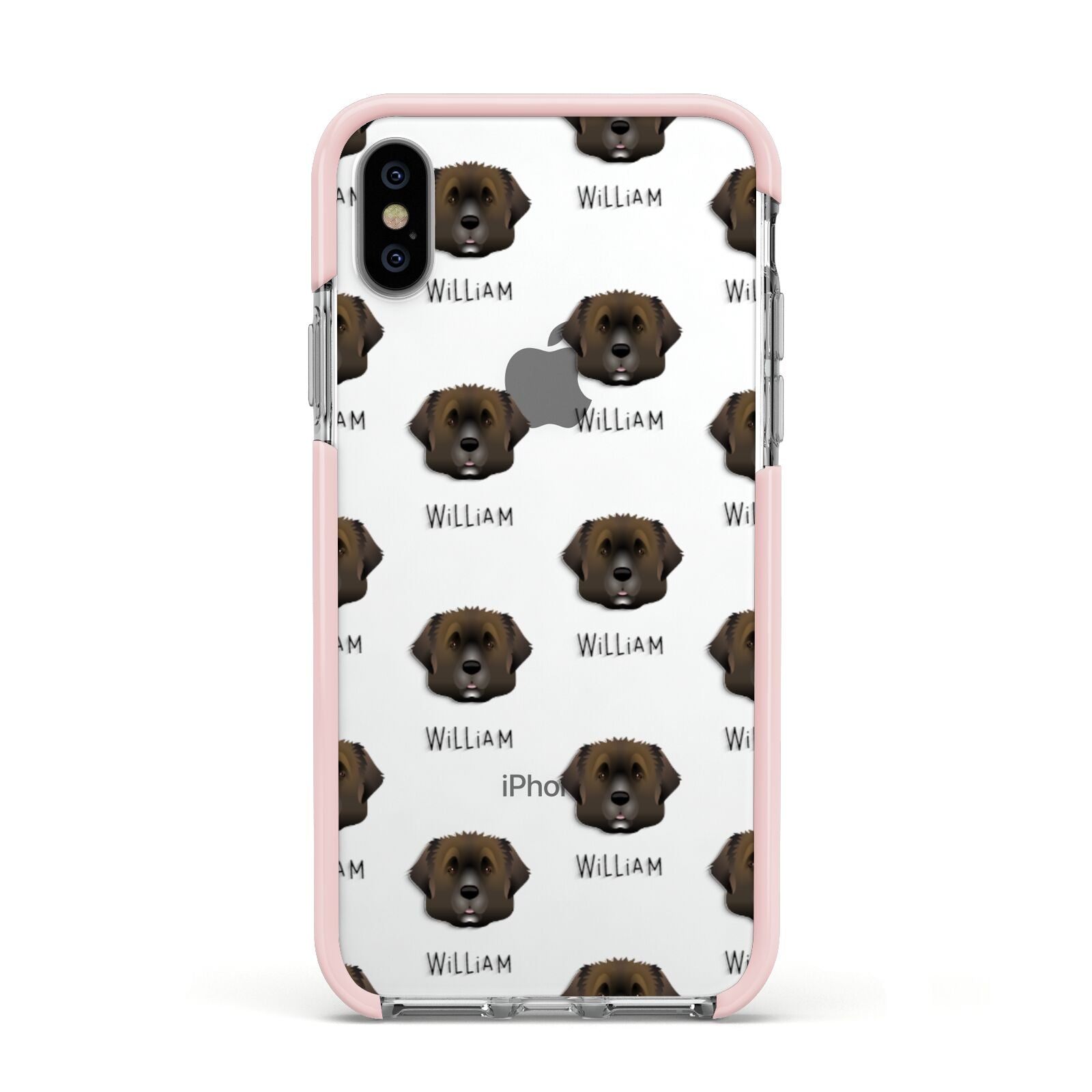 Leonberger Icon with Name Apple iPhone Xs Impact Case Pink Edge on Silver Phone