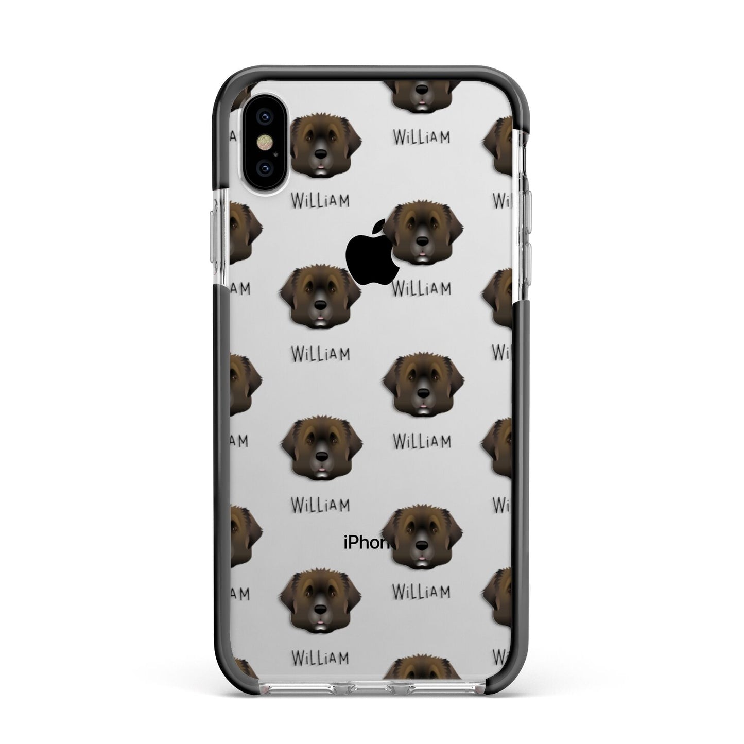 Leonberger Icon with Name Apple iPhone Xs Max Impact Case Black Edge on Silver Phone