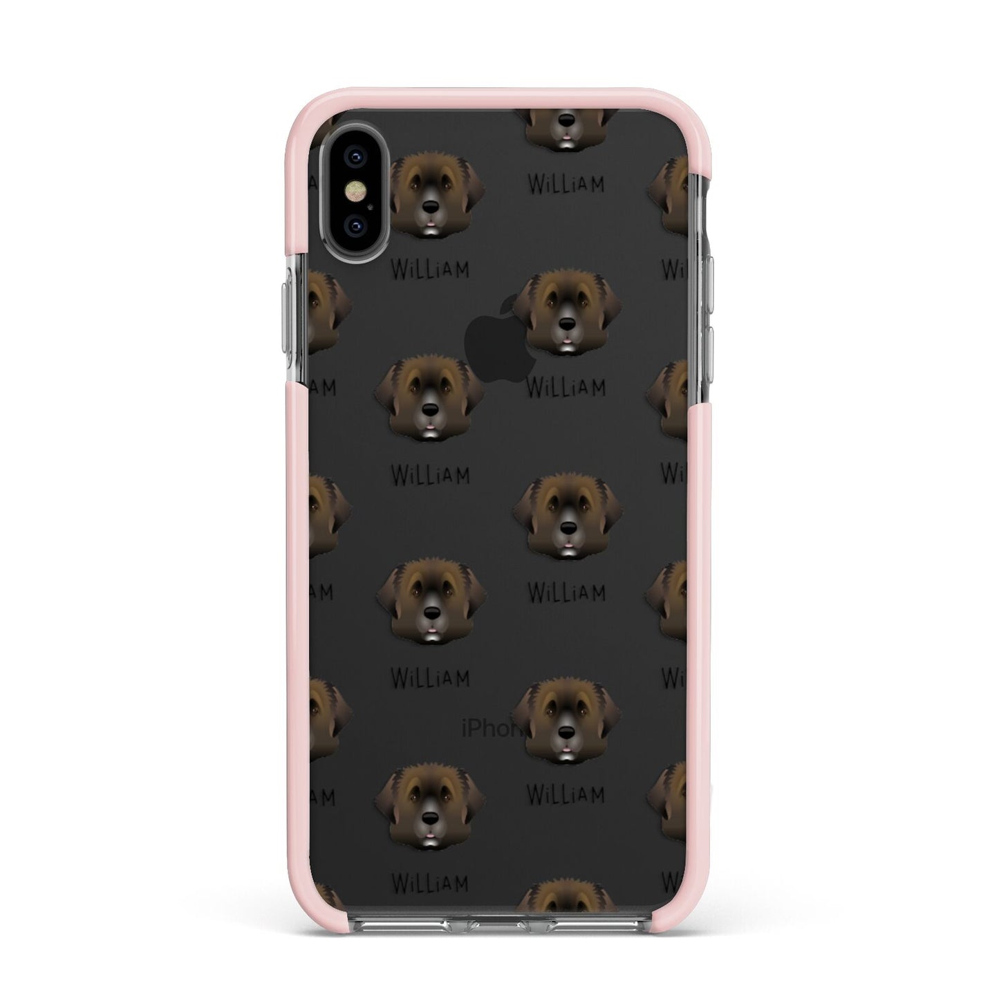 Leonberger Icon with Name Apple iPhone Xs Max Impact Case Pink Edge on Black Phone