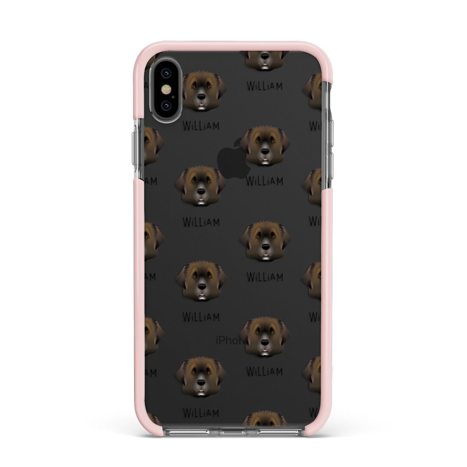 Leonberger Icon with Name Apple iPhone Xs Max Impact Case Pink Edge on Black Phone