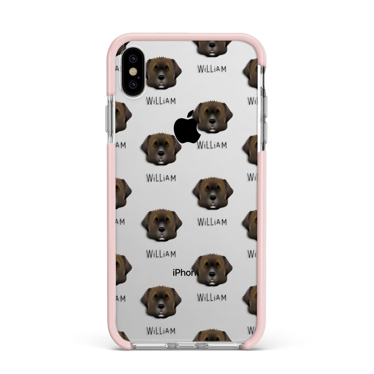 Leonberger Icon with Name Apple iPhone Xs Max Impact Case Pink Edge on Silver Phone