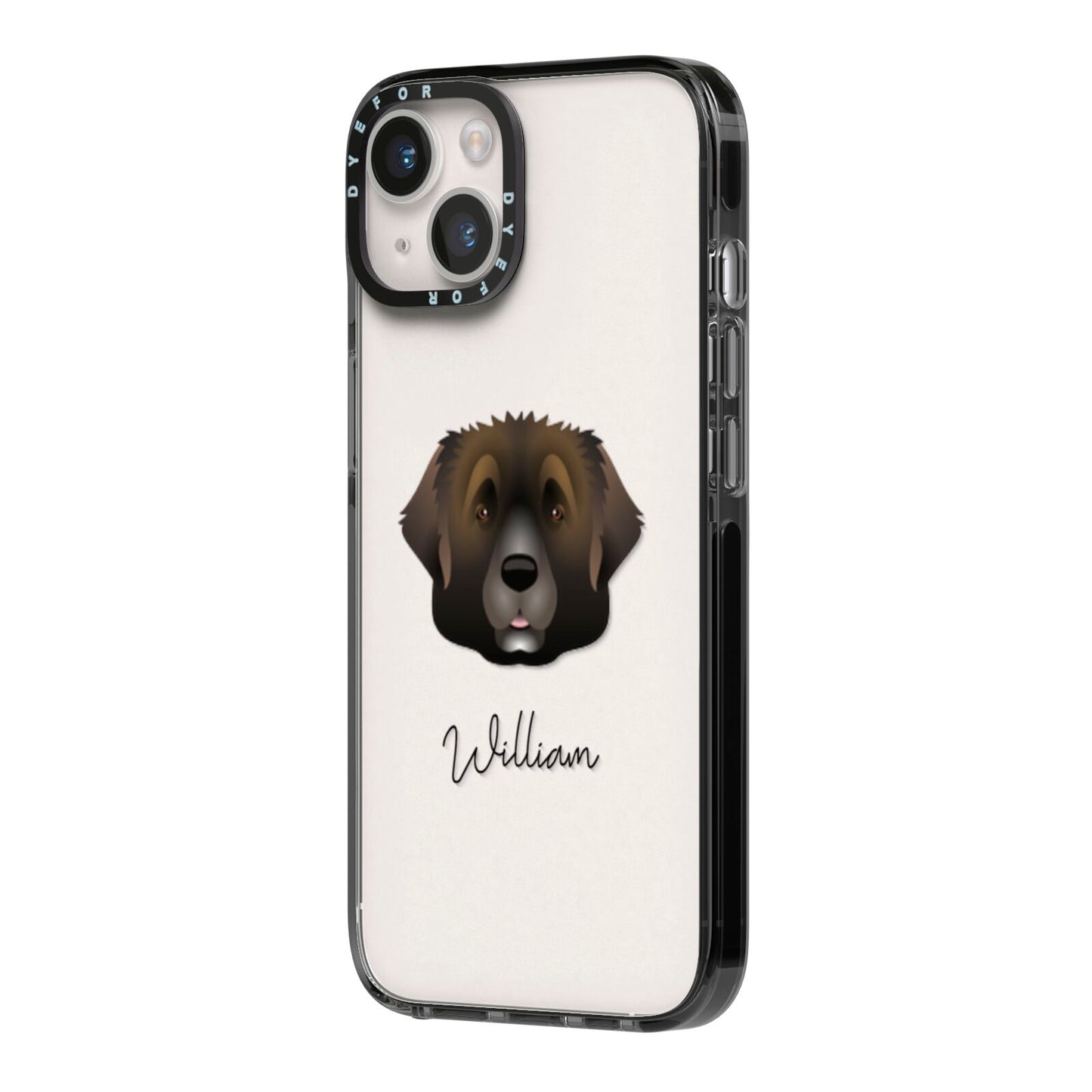 Leonberger Personalised iPhone 14 Black Impact Case Side Angle on Silver phone