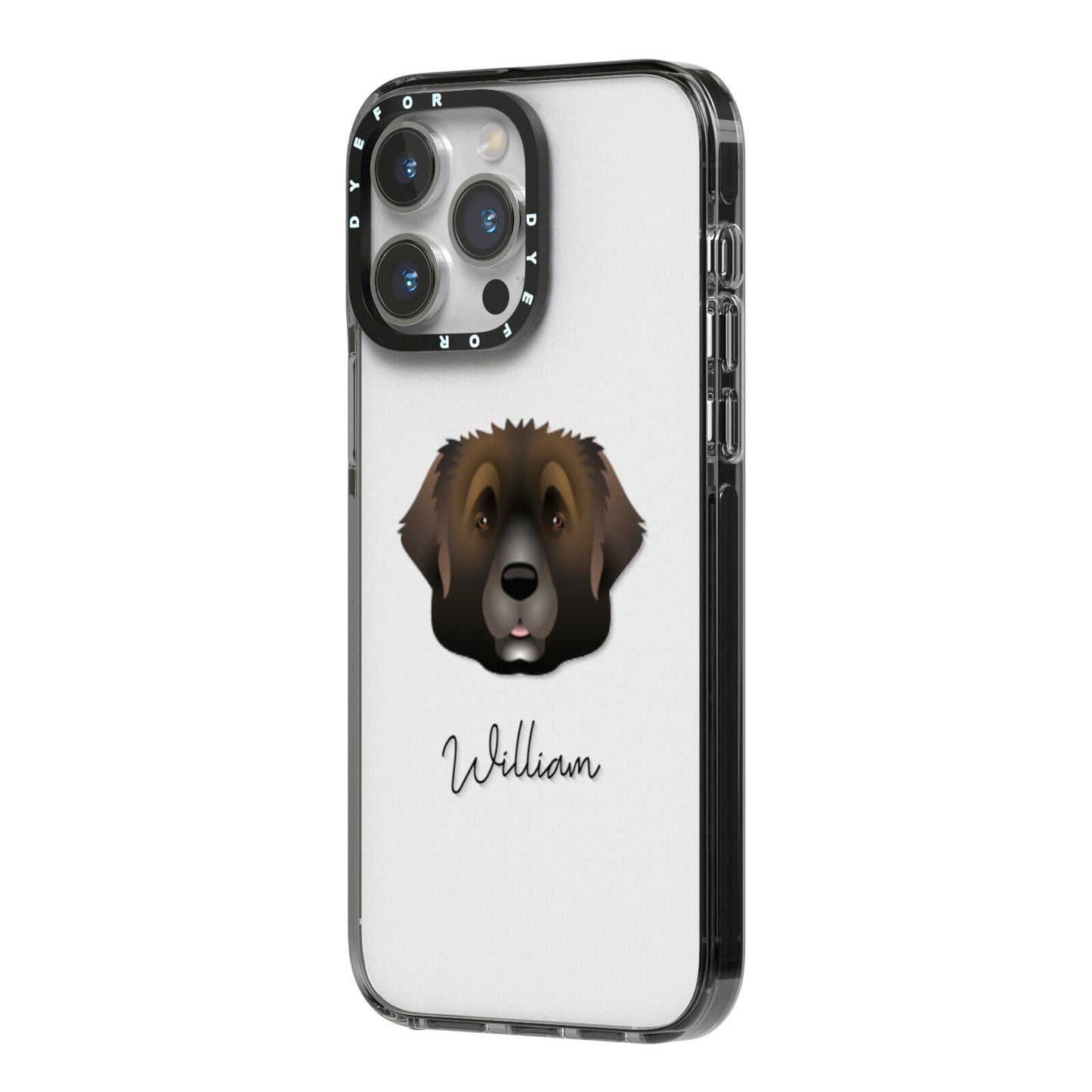 Leonberger Personalised iPhone 14 Pro Max Black Impact Case Side Angle on Silver phone