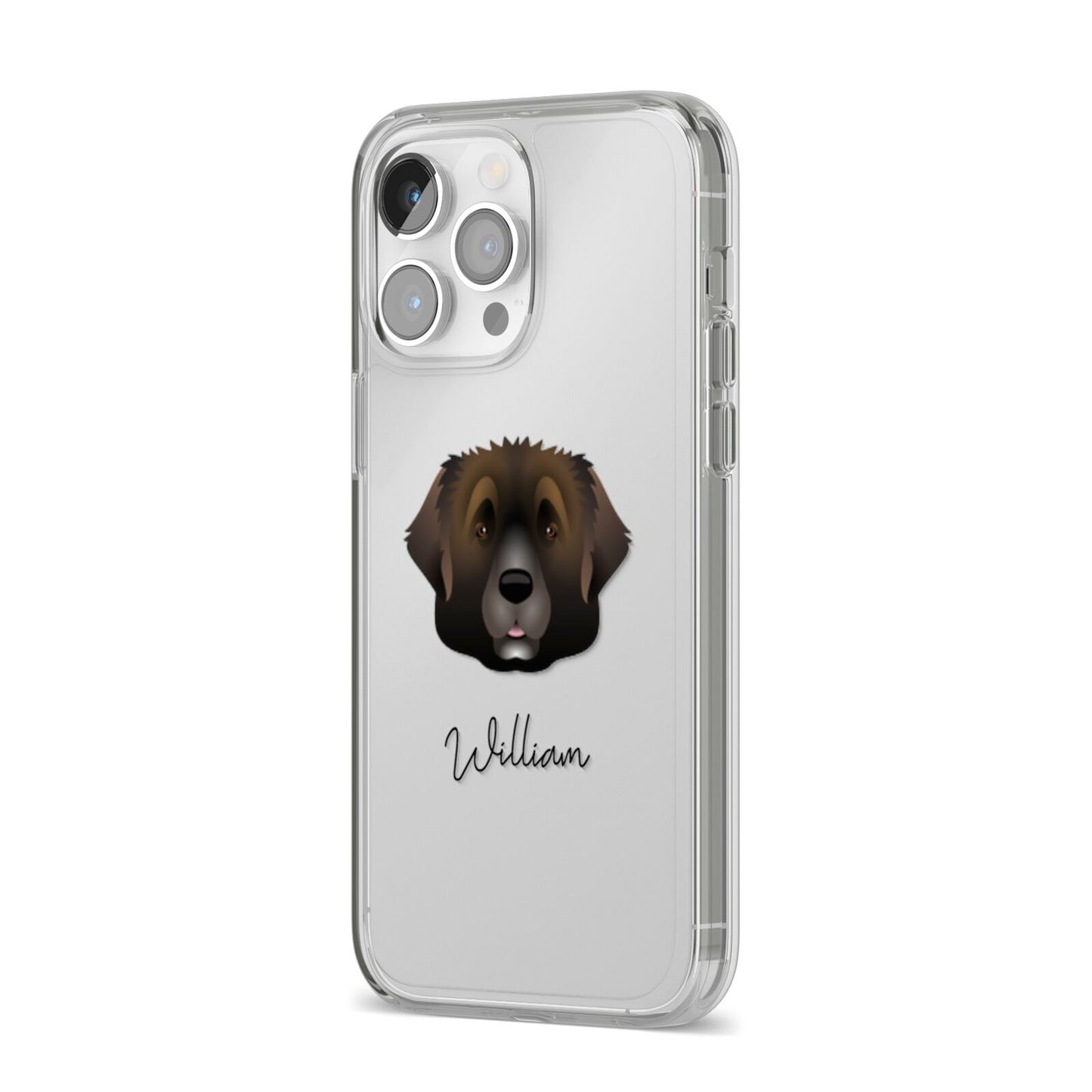 Leonberger Personalised iPhone 14 Pro Max Clear Tough Case Silver Angled Image