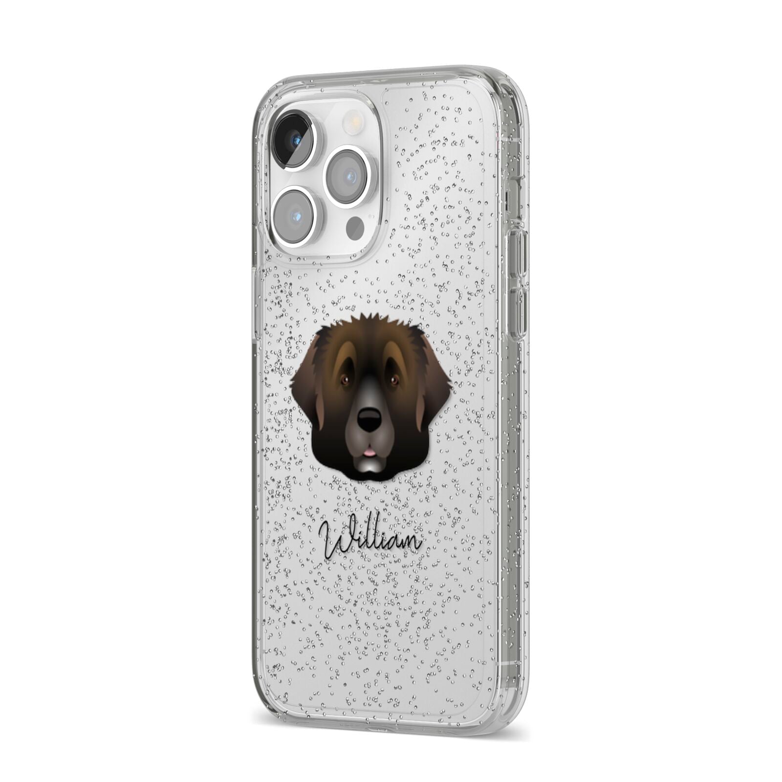 Leonberger Personalised iPhone 14 Pro Max Glitter Tough Case Silver Angled Image
