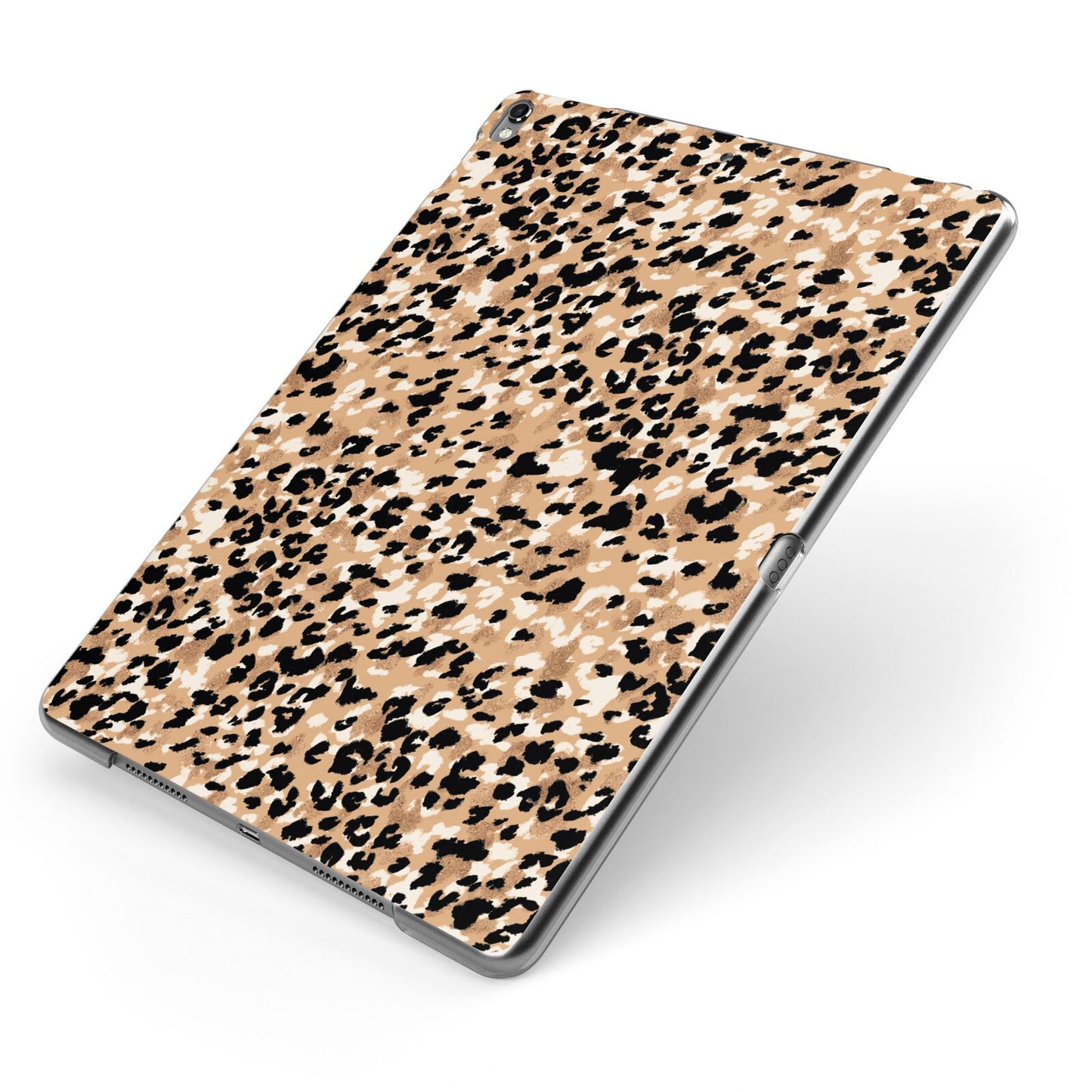 Leopard Print Apple iPad Case on Grey iPad Side View