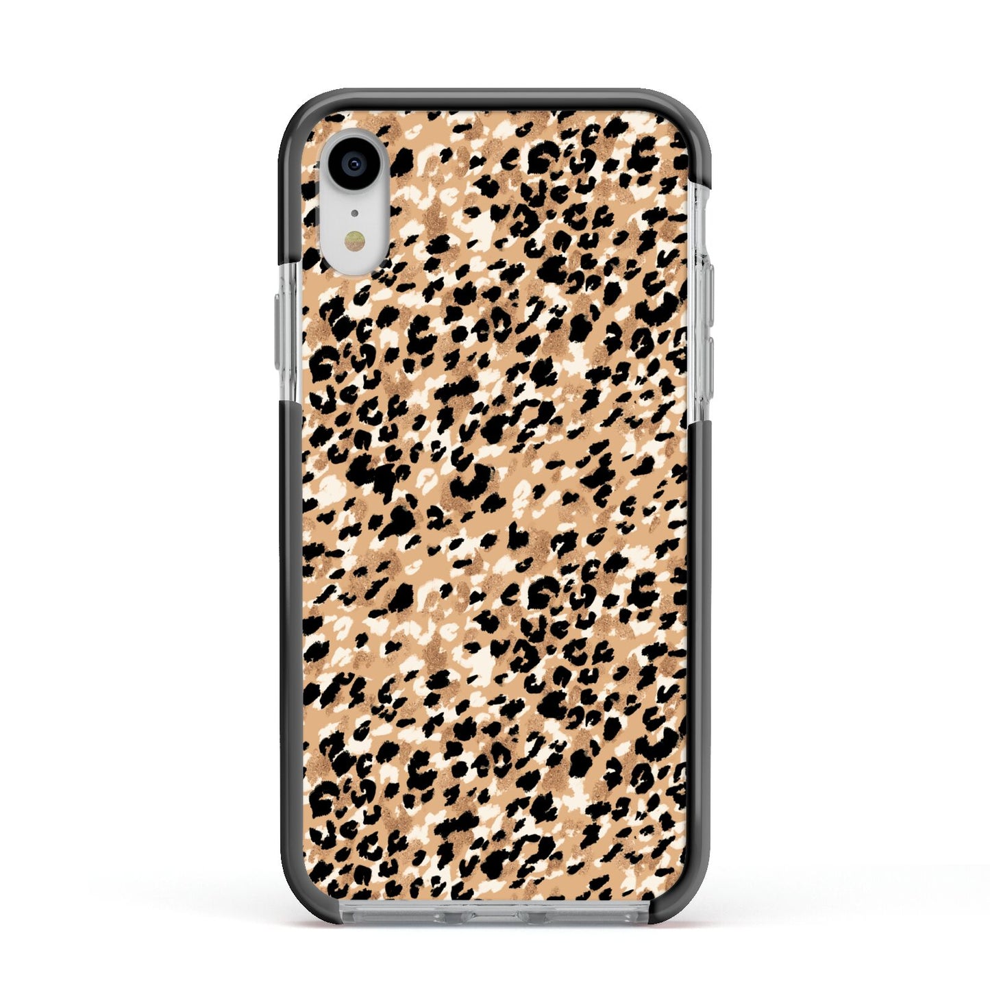 Leopard Print Apple iPhone XR Impact Case Black Edge on Silver Phone