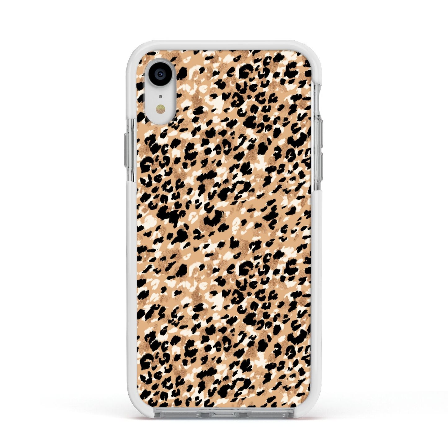 Leopard Print Apple iPhone XR Impact Case White Edge on Silver Phone