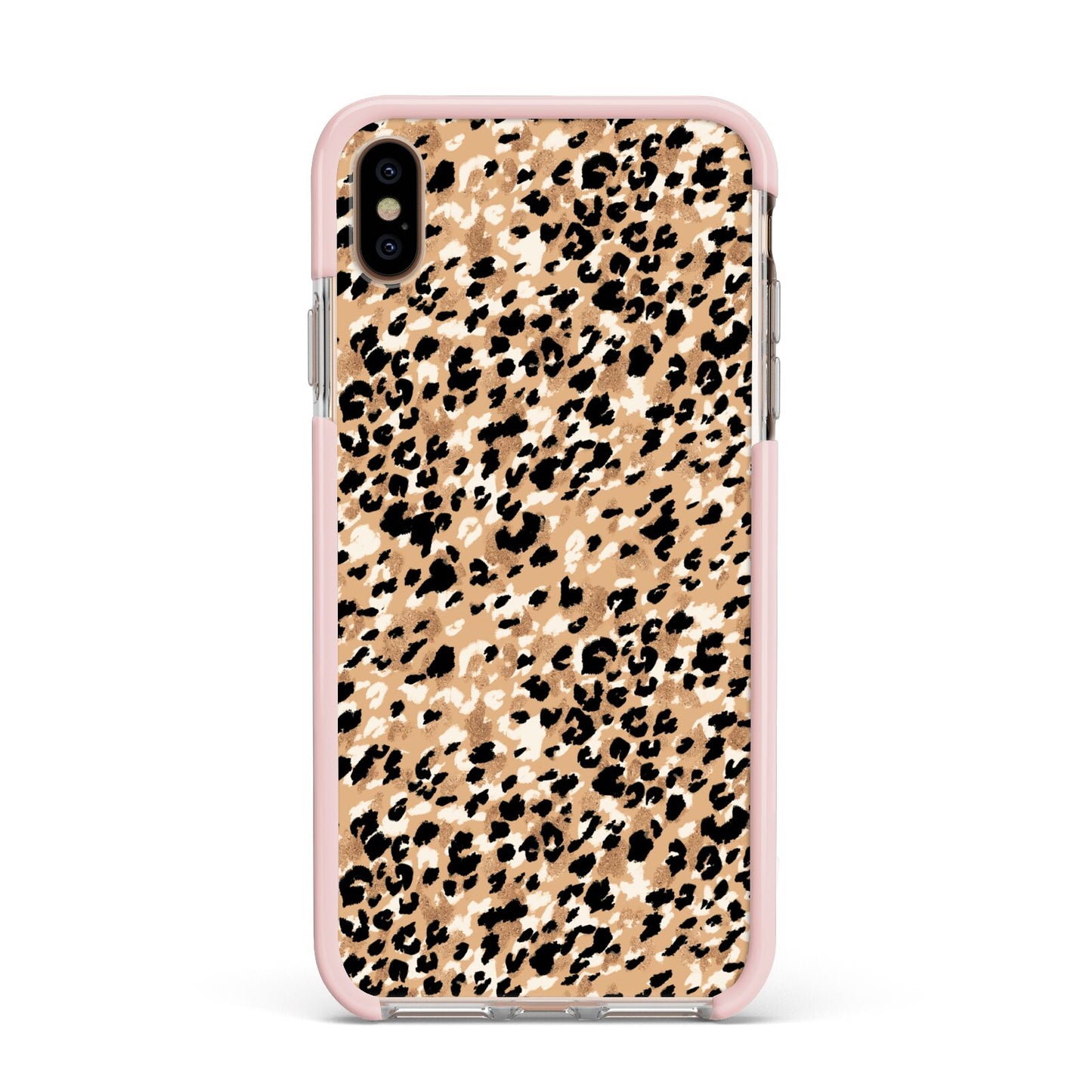 Leopard Print Apple iPhone Xs Max Impact Case Pink Edge on Gold Phone