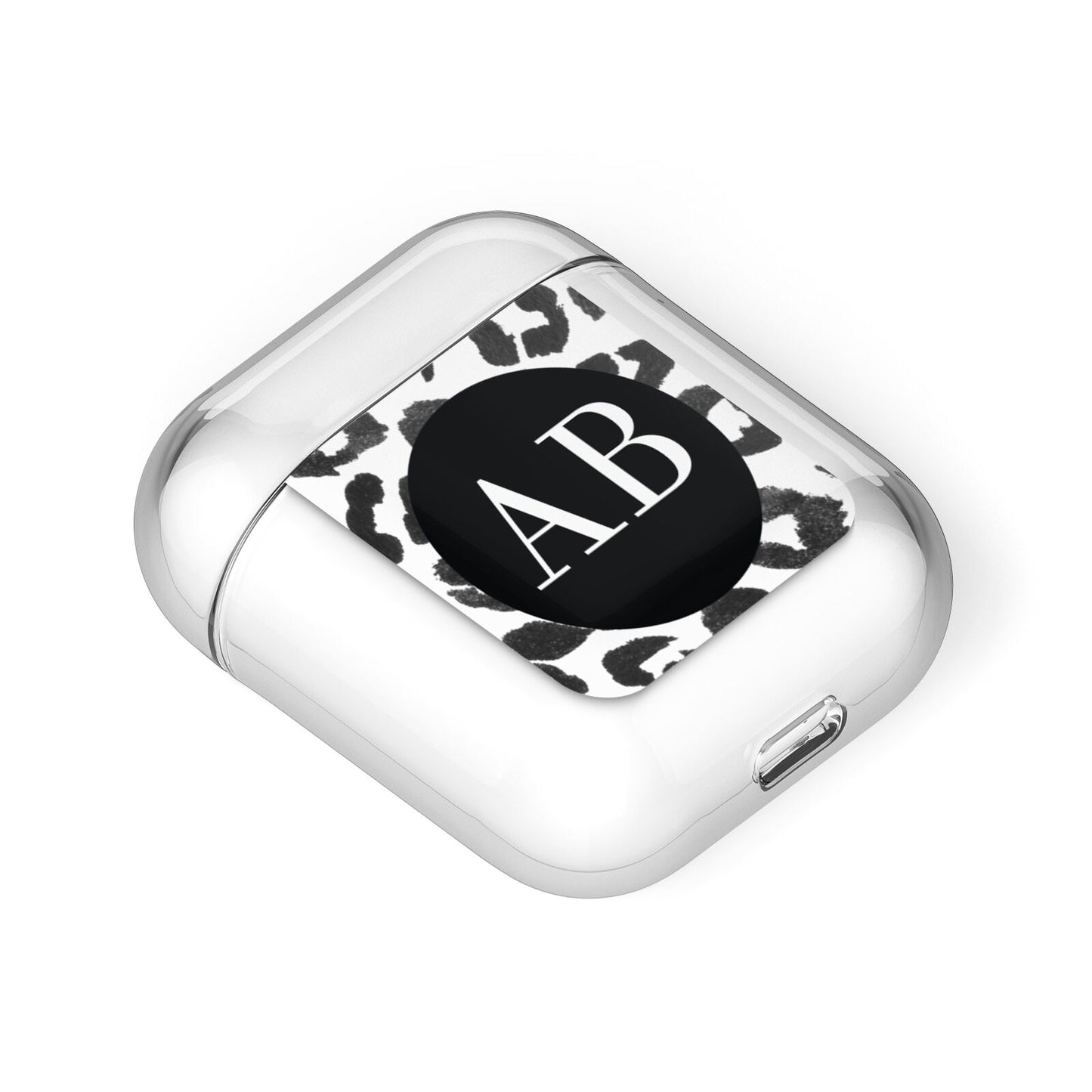 Leopard Print Black and White AirPods Case Laid Flat