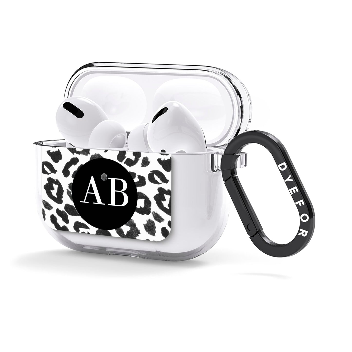Leopard Print Black and White AirPods Clear Case 3rd Gen Side Image