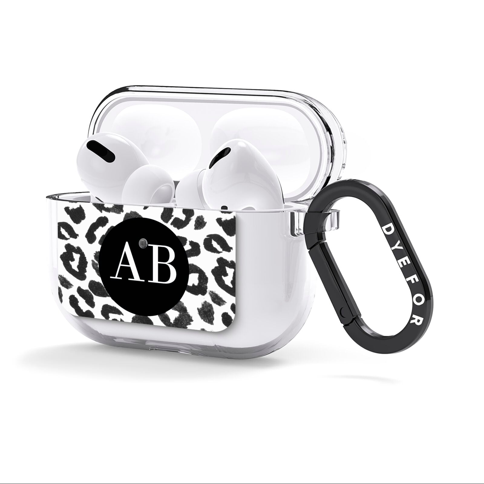 Leopard Print Black and White AirPods Clear Case 3rd Gen Side Image