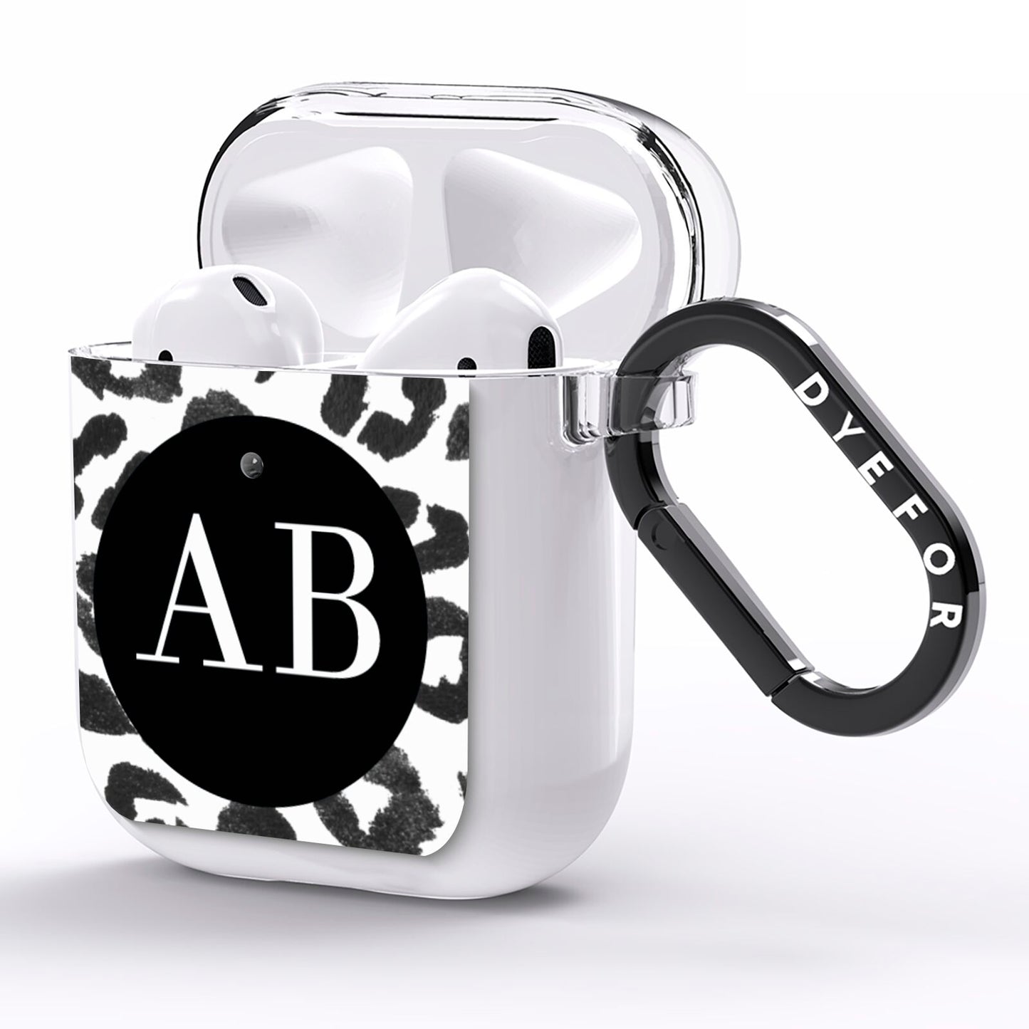 Leopard Print Black and White AirPods Clear Case Side Image