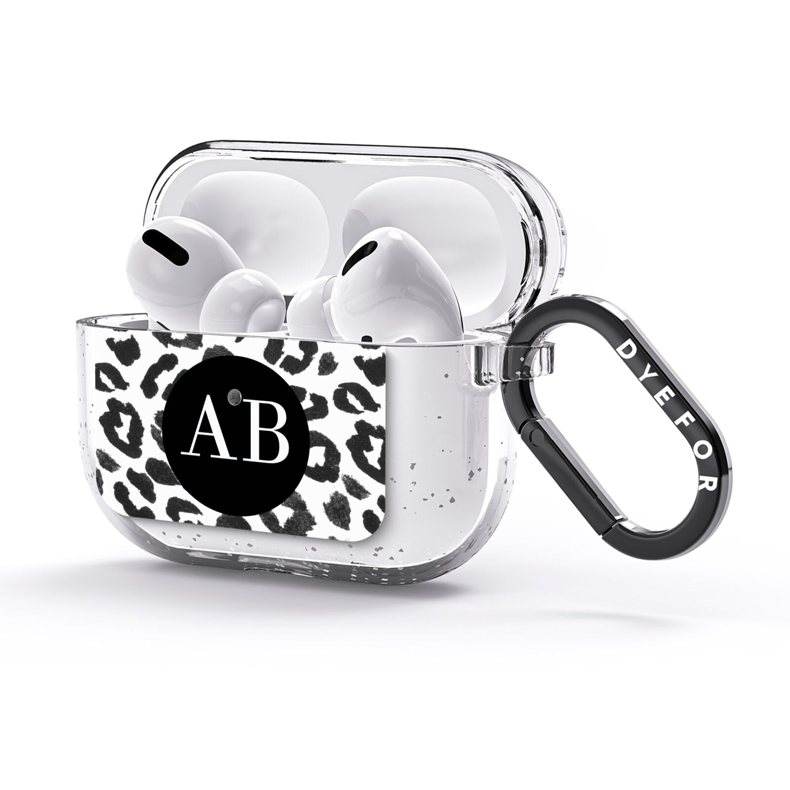Leopard Print Black and White AirPods Glitter Case 3rd Gen Side Image