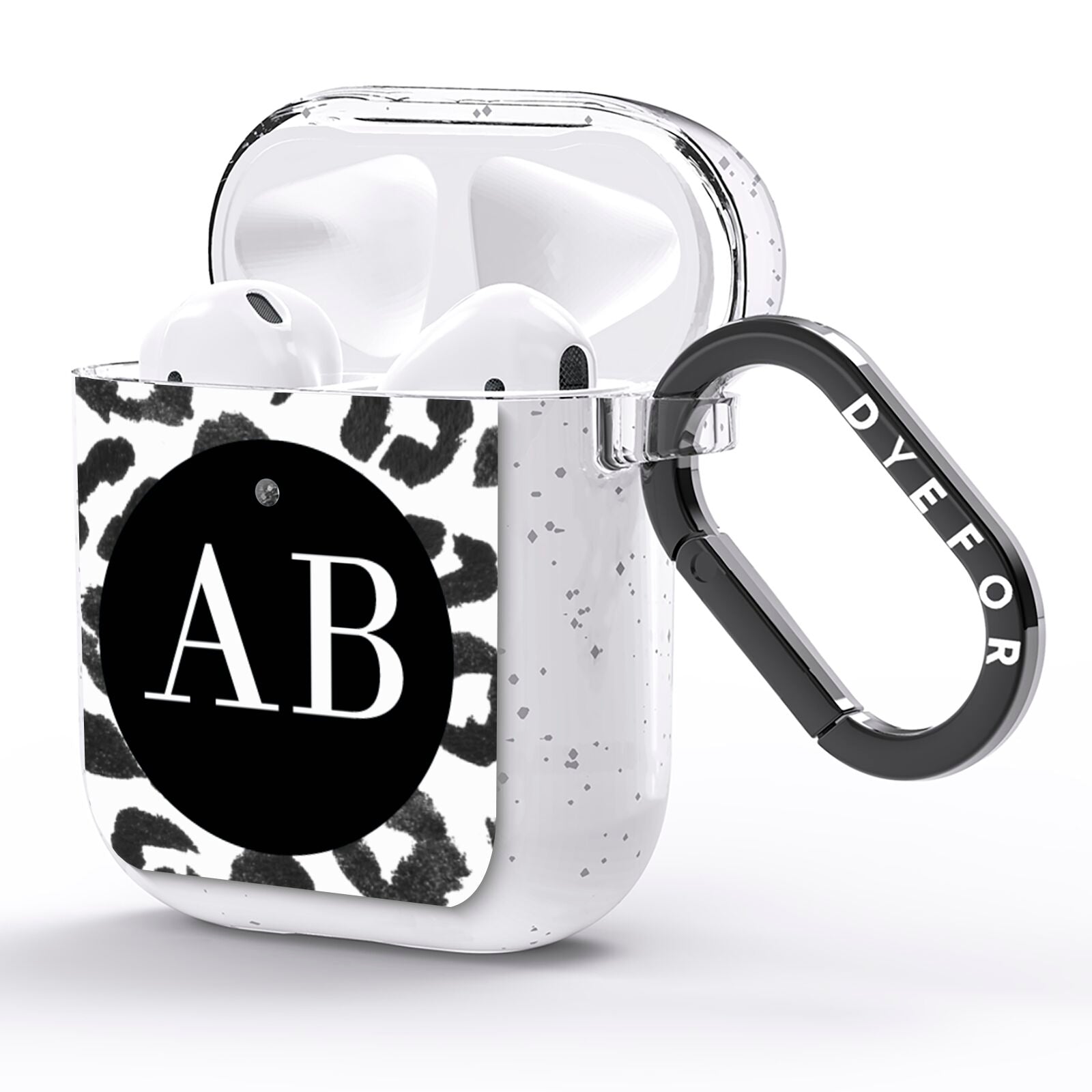Leopard Print Black and White AirPods Glitter Case Side Image
