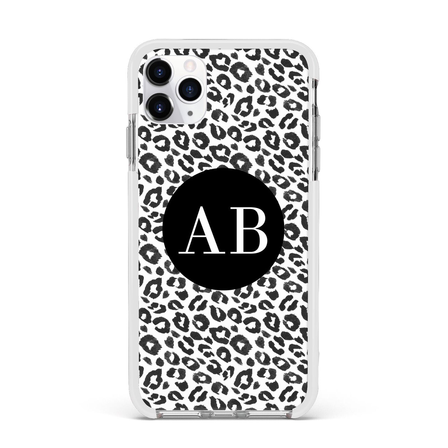 Leopard Print Black and White Apple iPhone 11 Pro Max in Silver with White Impact Case